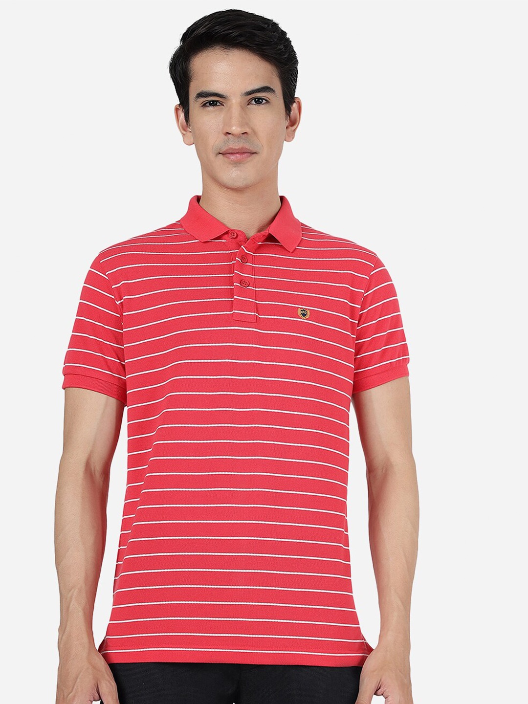 

JADE BLUE Striped Cotton Polo Collar Slim Fit T-shirt, Red