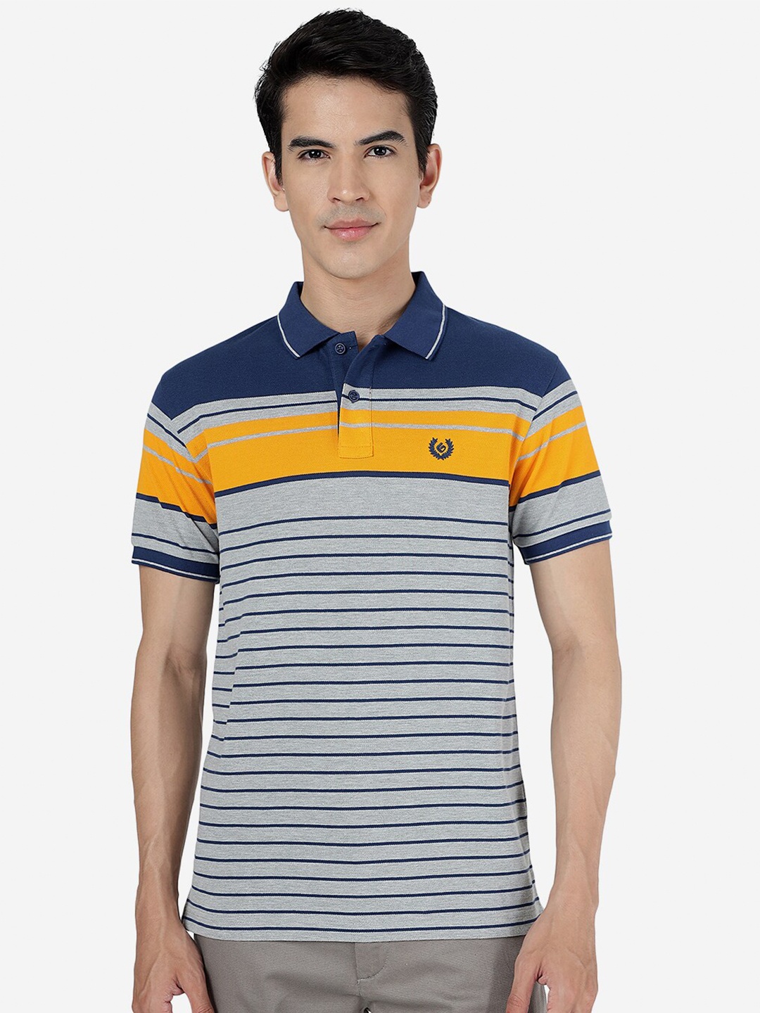 

Greenfibre Slim Fit Striped Polo Collar Short Sleeve Cotton T-Shirt, Grey