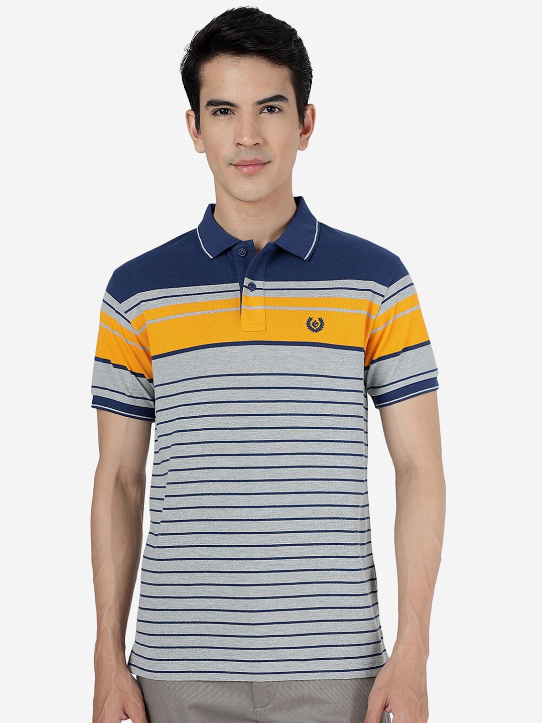 

Greenfibre Slim Fit Striped Polo Collar Short Sleeve Cotton T-Shirt, Grey