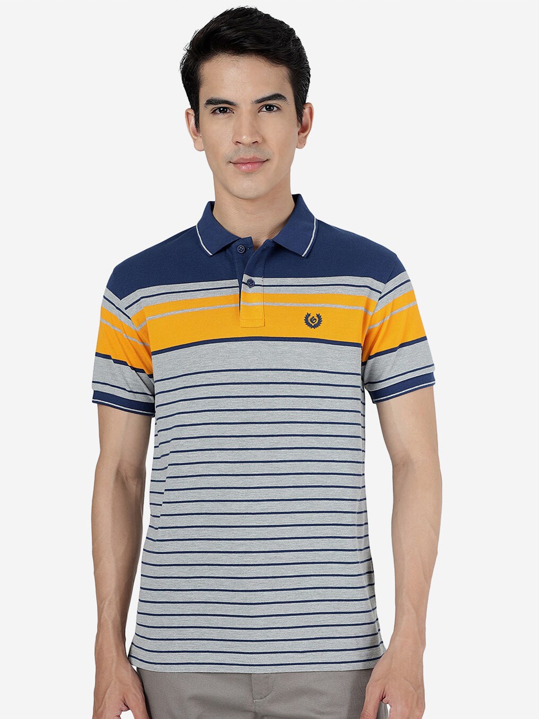 

Greenfibre Slim Fit Striped Polo Collar Short Sleeve Cotton T-Shirt, Grey
