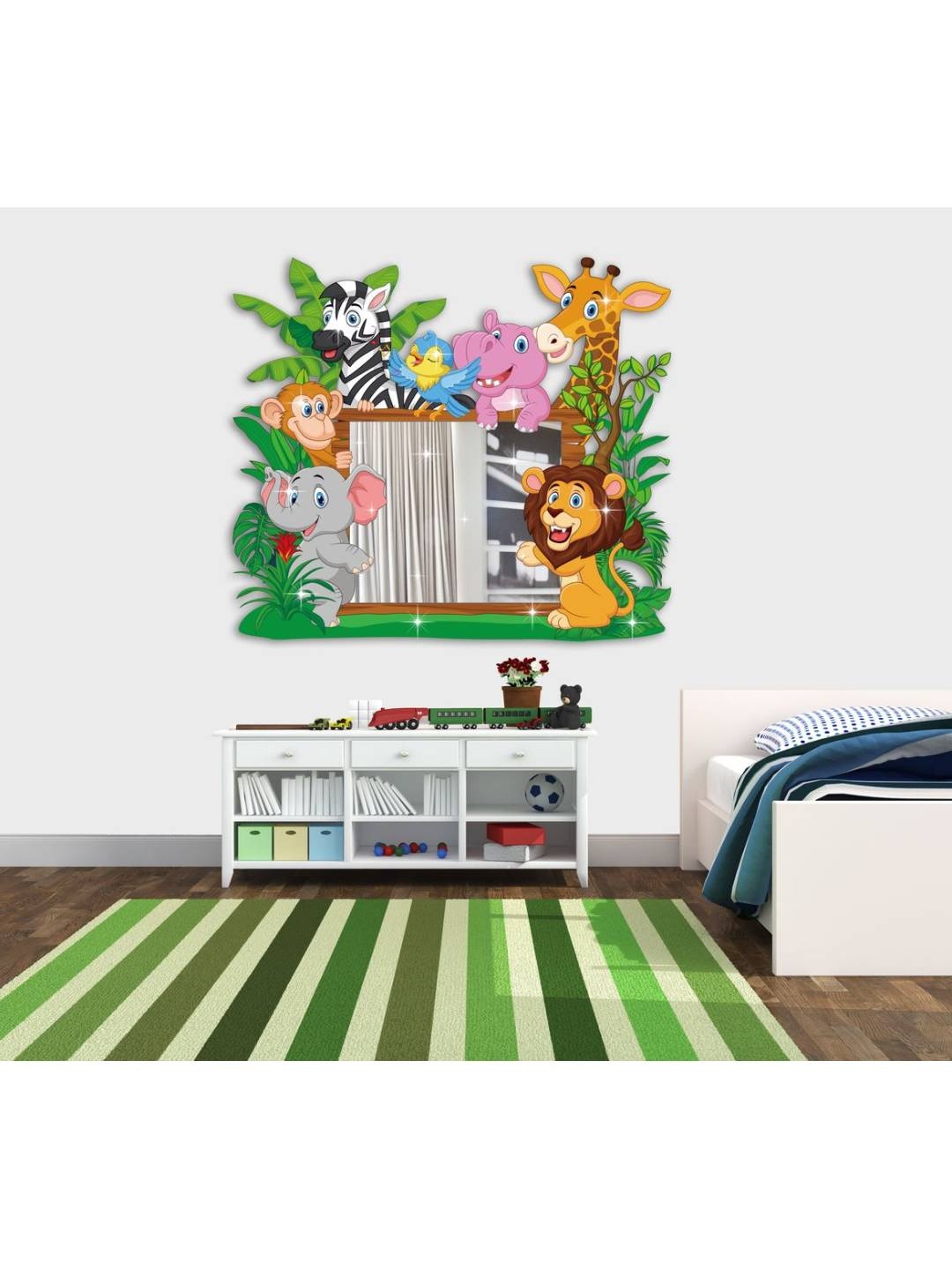 

Jaamso Royals Green & Grey Cartoon Animals Design Acrylic Removable Mirror Sticker