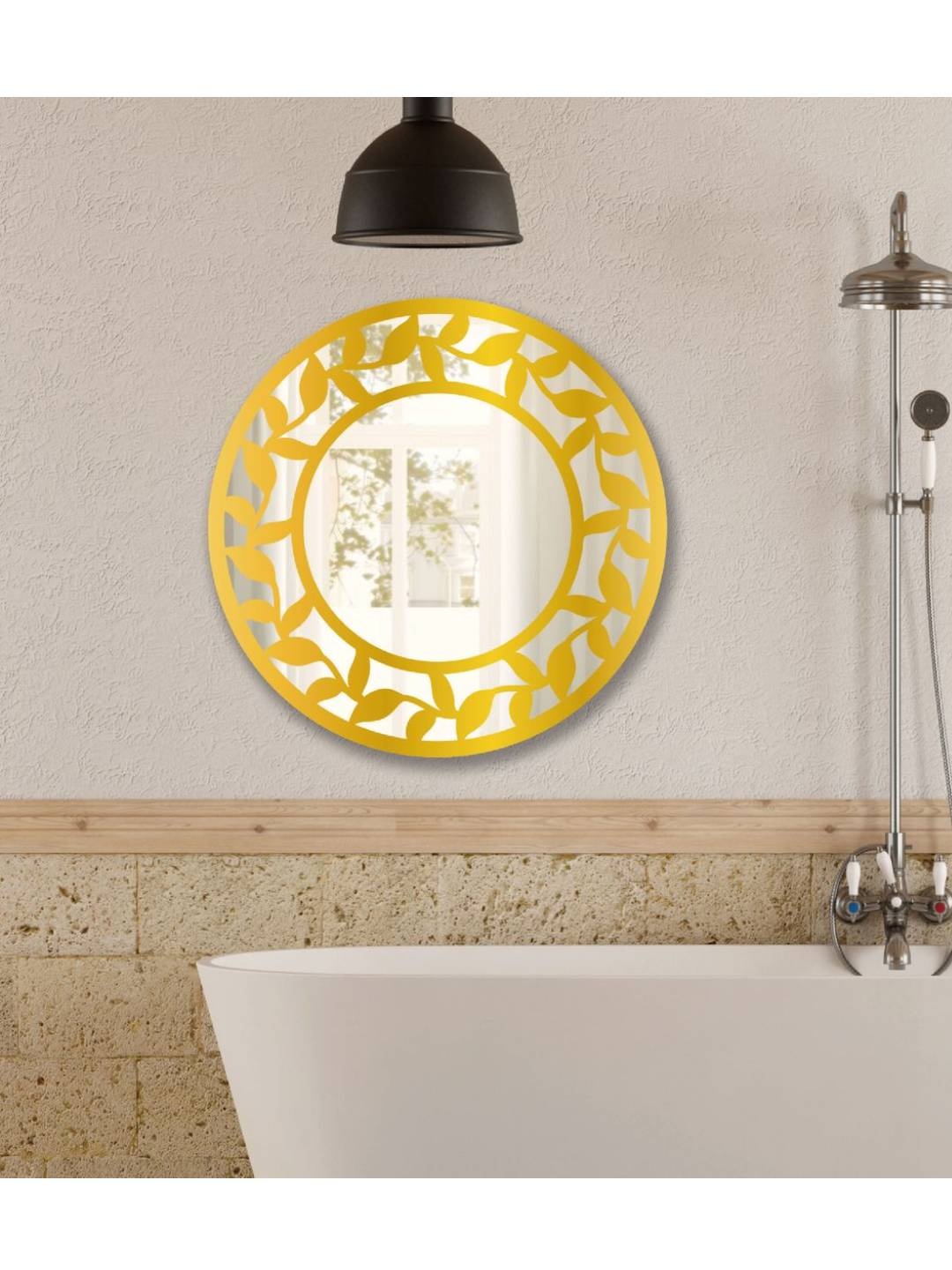 

Jaamso Royals Round Wall Mirror Printed Self-Adhesive Wall Sticker, Gold