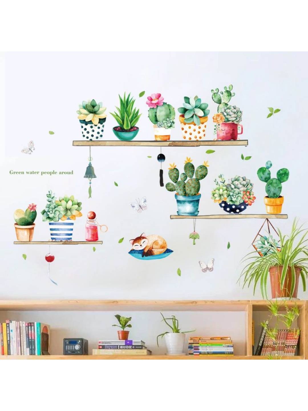

Jaamso Royals Green Cactus Potted Plants Printed Waterproof Wall Sticker