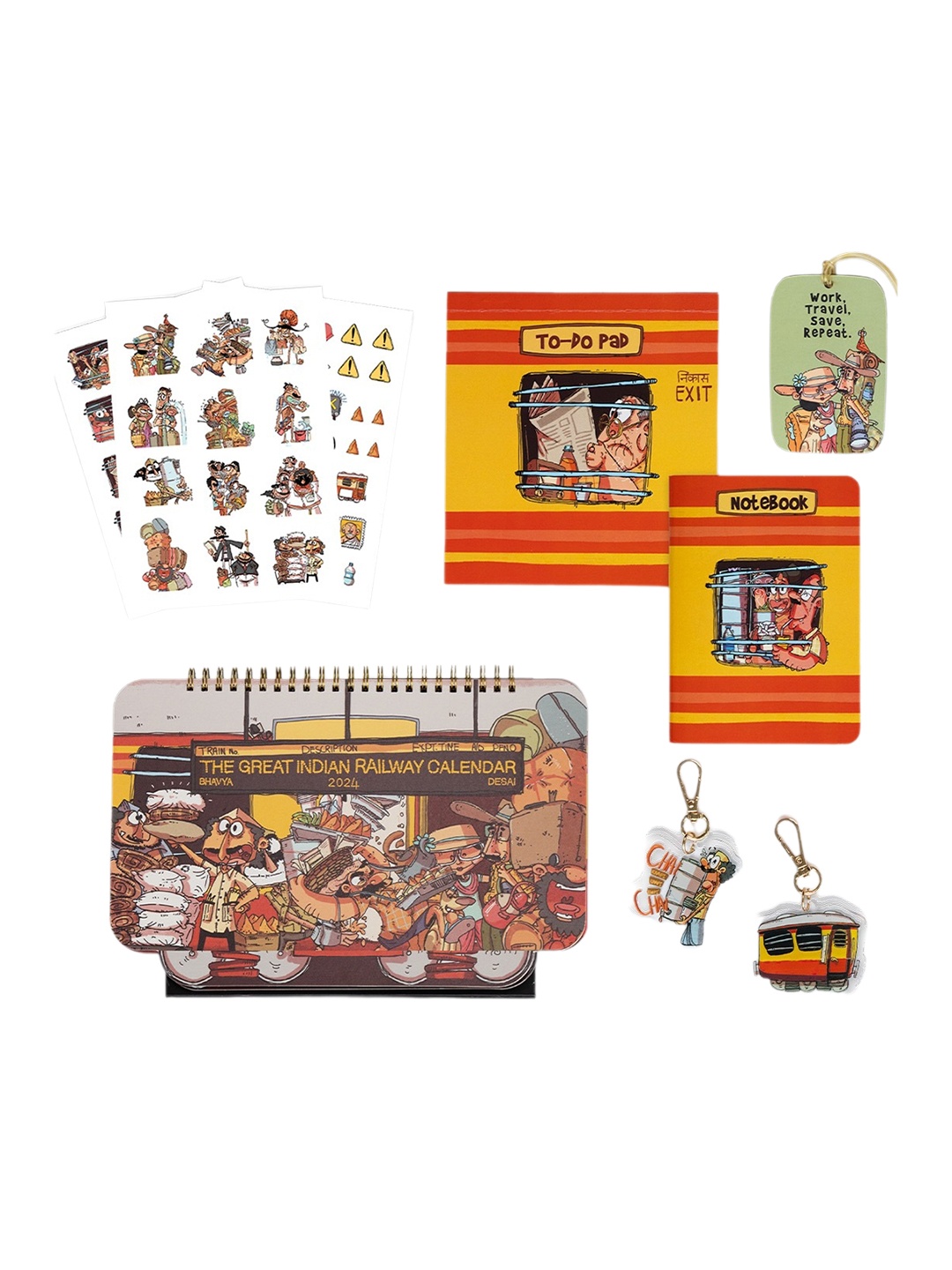 

happywagon Set Of 9 The 2024 Great Indian Railway Printed Stationery Gift Box, Yellow