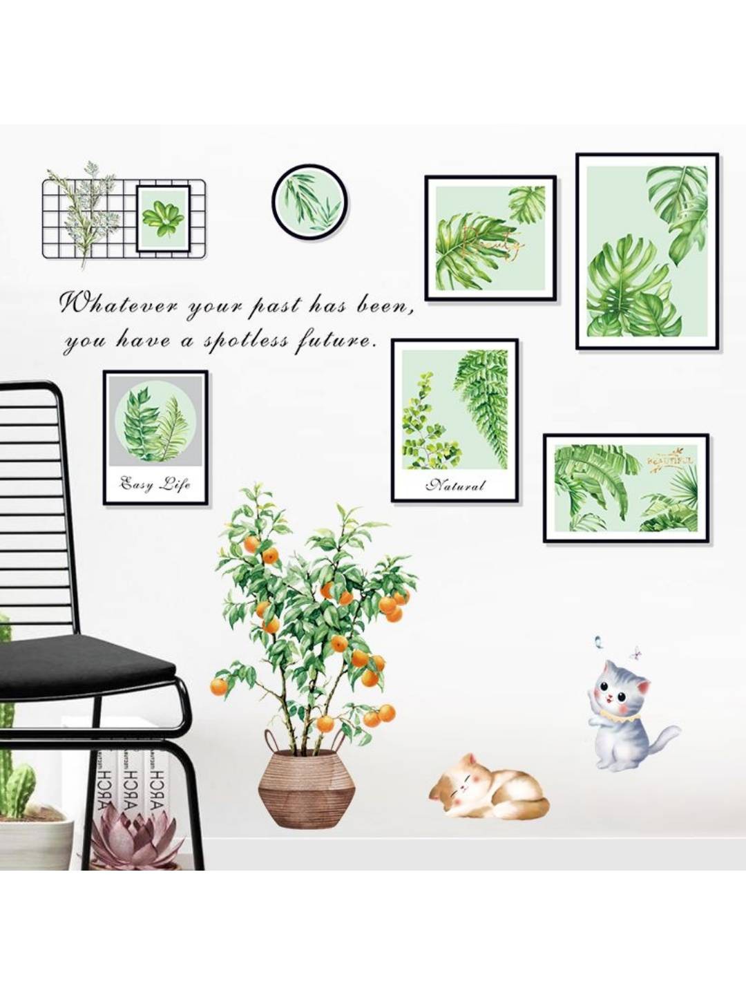 

Jaamso Royals Green Pot with Flower Printed Self-Adhesive Wall Sticker