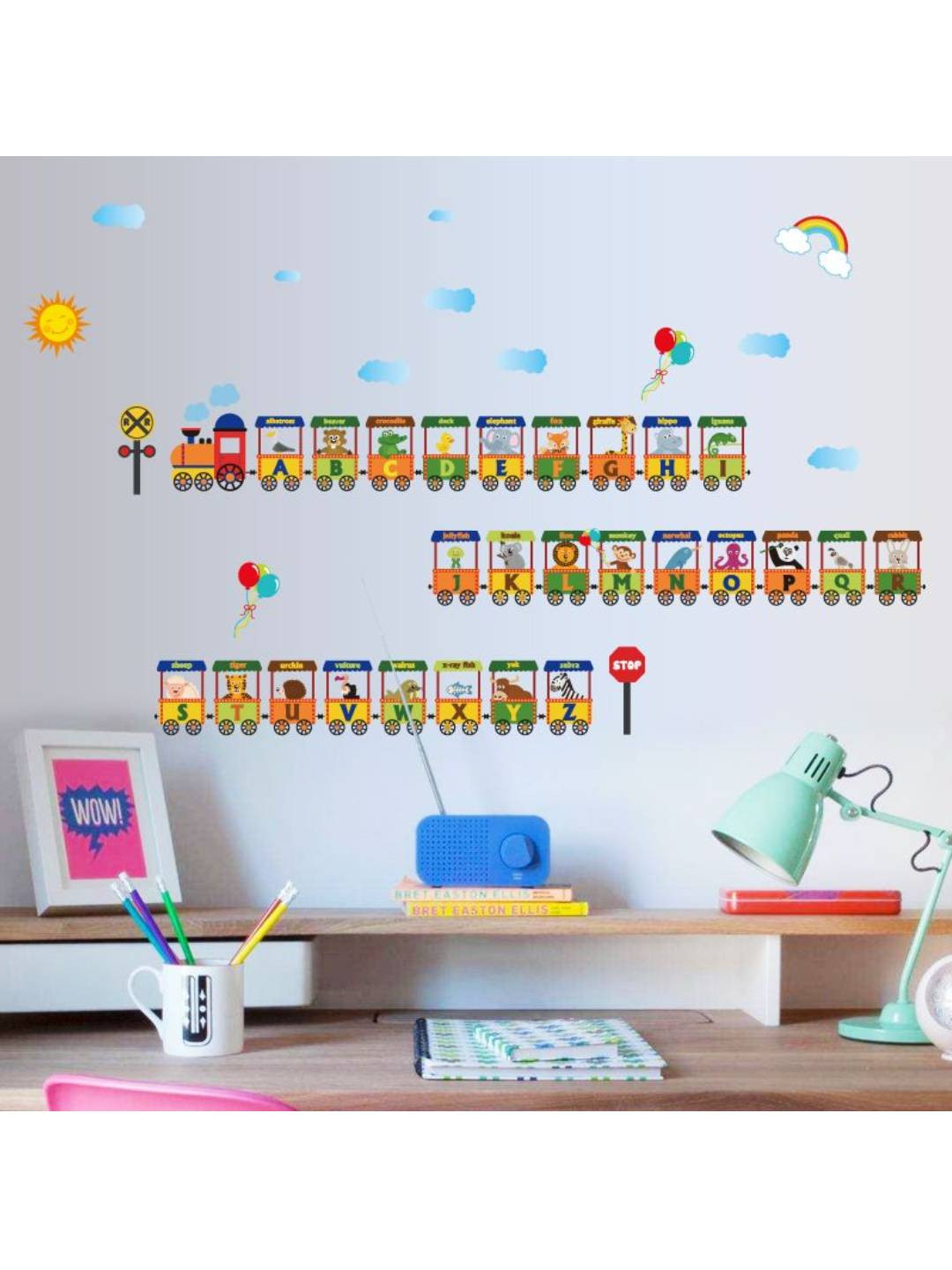 

Jaamso Royals Yellow & Green Cartoon Alphabetical Train Printed Self-Adhesive Wall Sticker