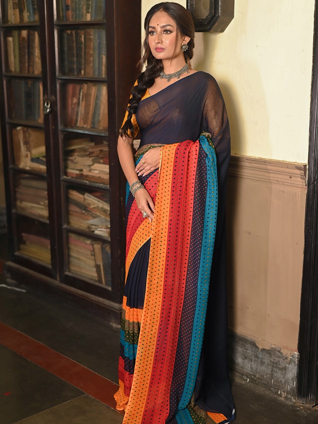 

Anouk Rustic Woven Design Pure Georgette Saree, Black