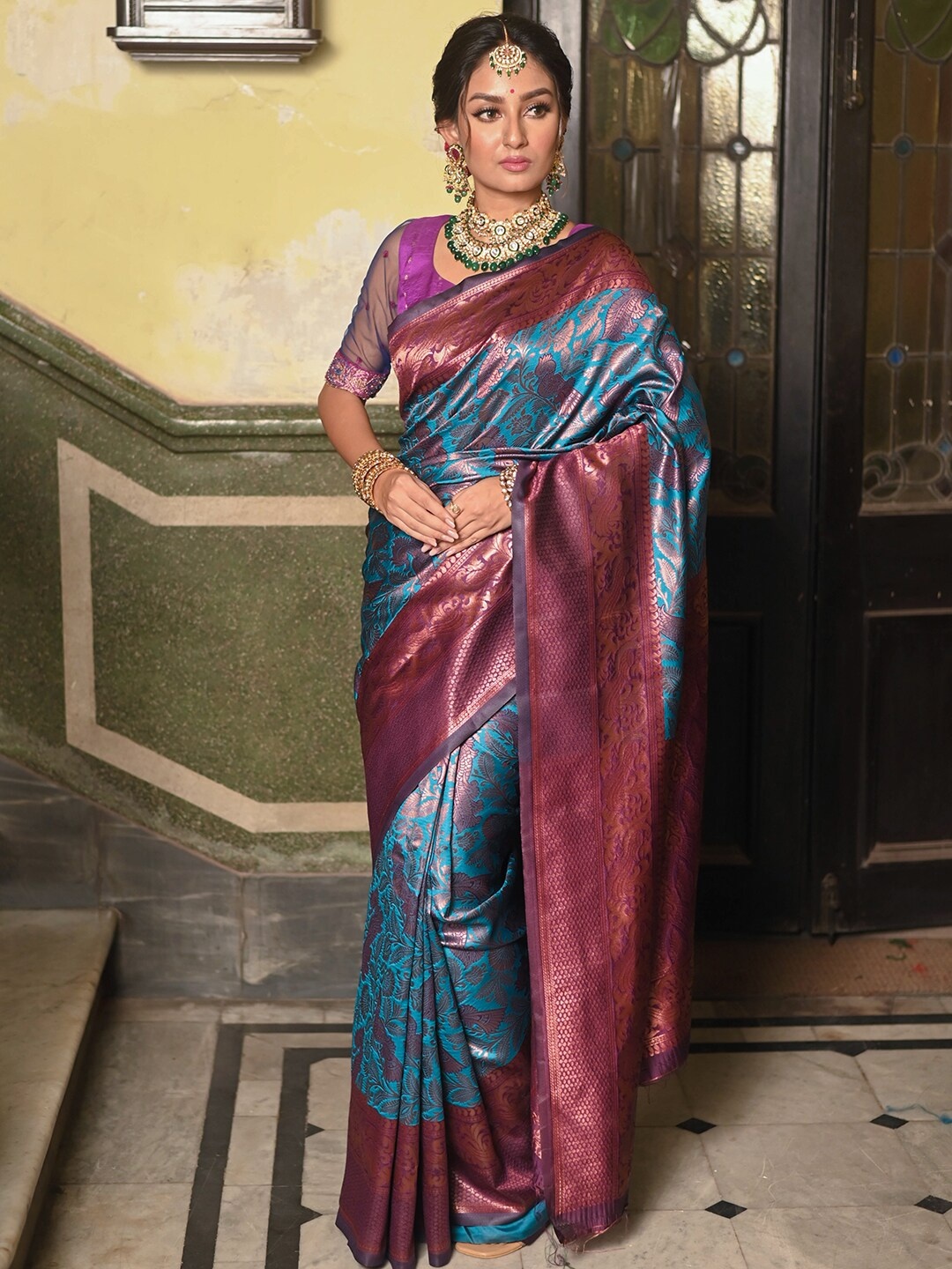 

Anouk Woven Design Zari Saree, Turquoise blue