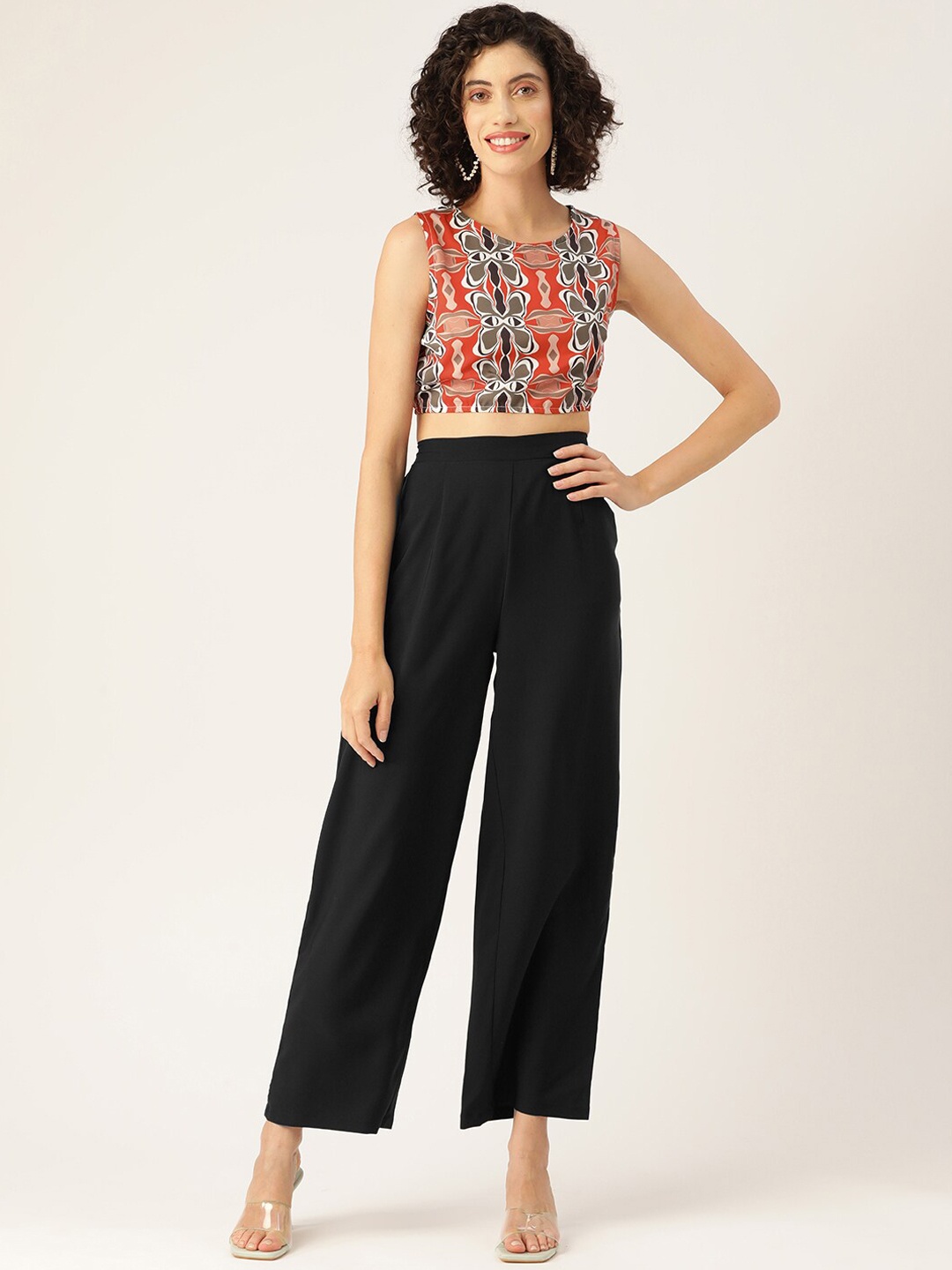 

Sleek Italia Abstract Printed Crop Top & Trousers, Orange