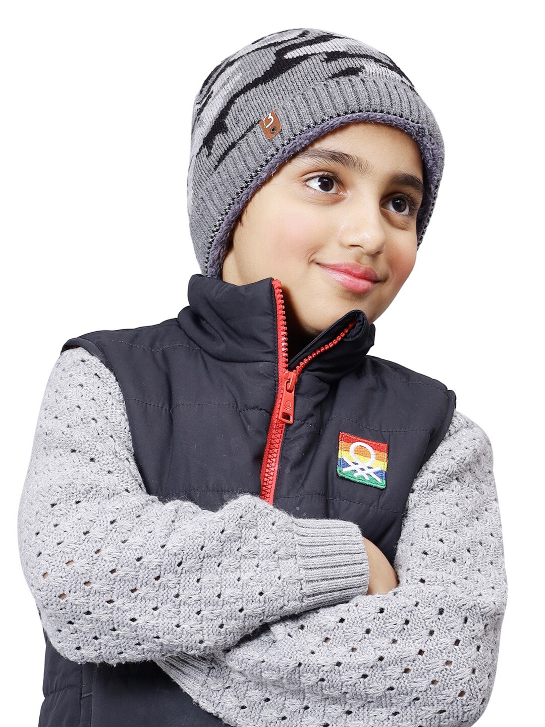 

Bharatasya Girls Self Design Acrylic Beanie, Grey