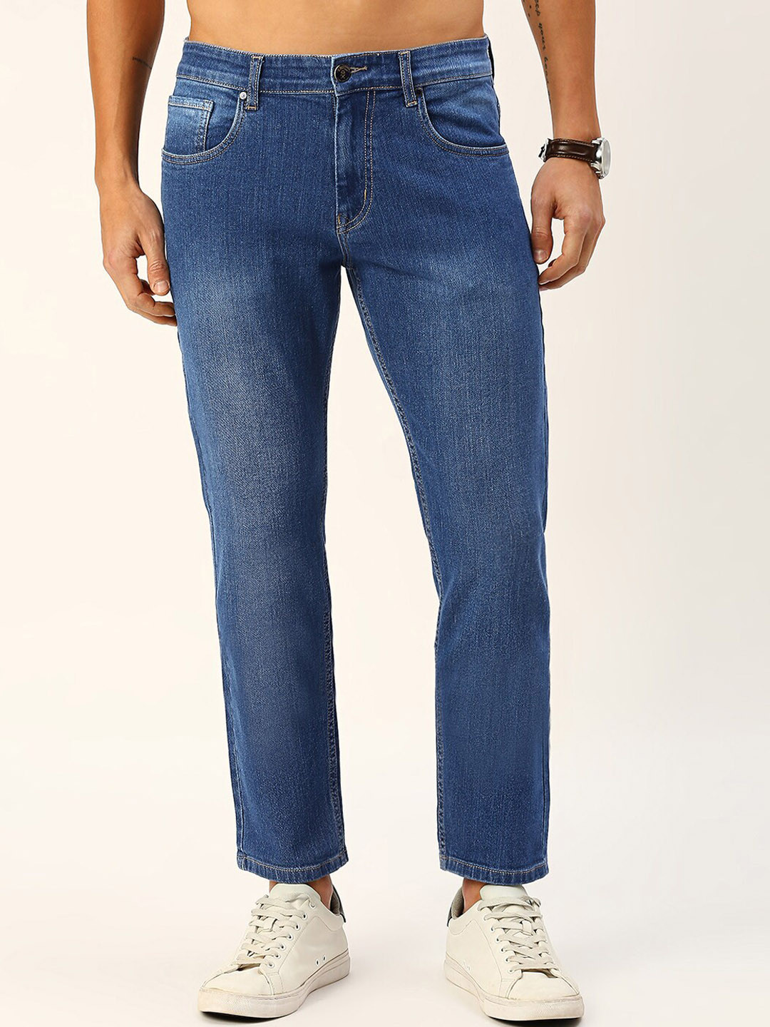 

Thomas Scott Men Smart Mid-Rise Medium Shade Light Fade Clean Look Stretchable Jeans, Blue