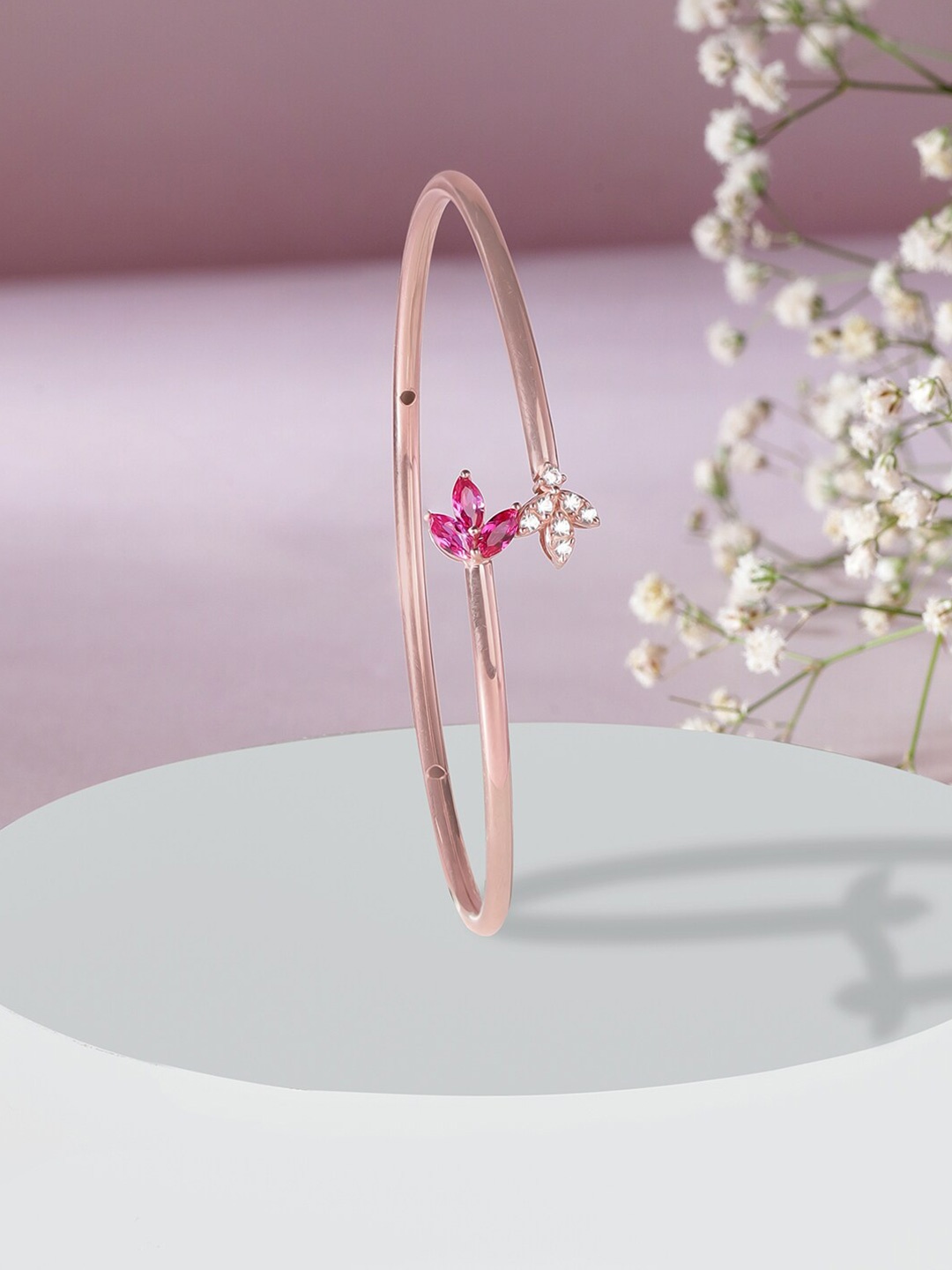 

Rubans Silver Brass Cubic Zirconia Rose Gold-Plated Wraparound Bracelet