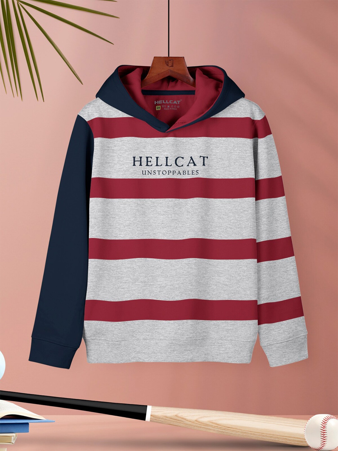

HELLCAT Girls Striped Hooded Sweatshirt, White