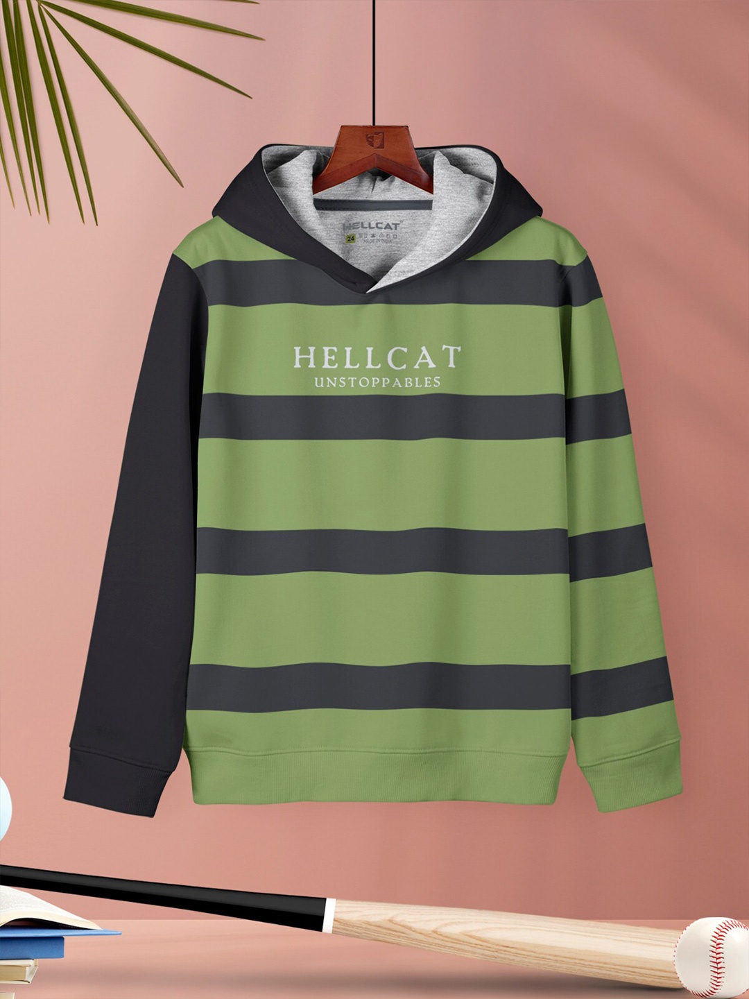 

HELLCAT Girls Striped Hooded Sweatshirt, Green