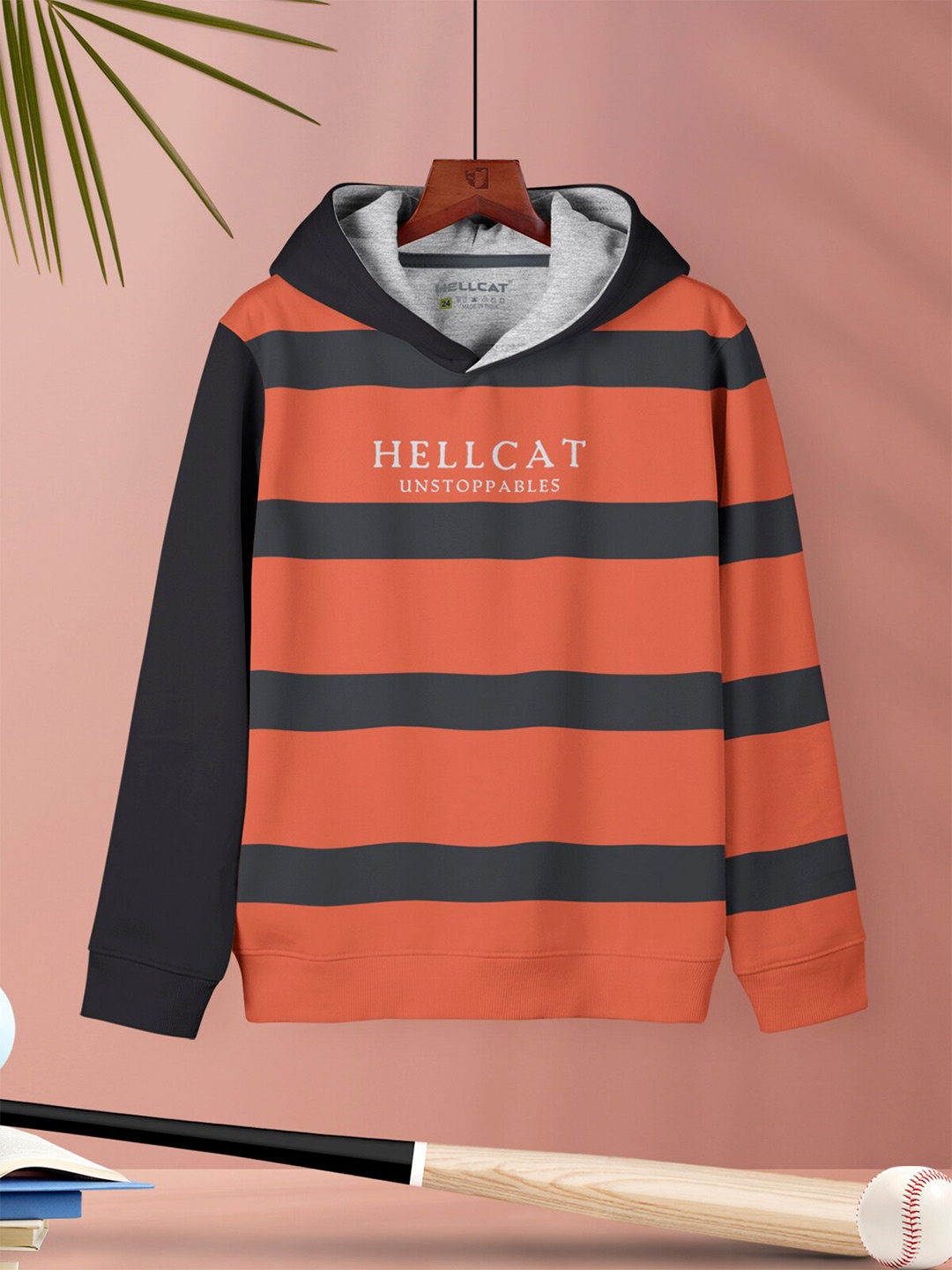 

HELLCAT Girls Striped Hooded Sweatshirt, Orange