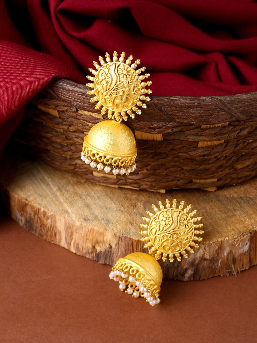

CELEBRAVO Brass-Plated Floral Jhumkas, Gold