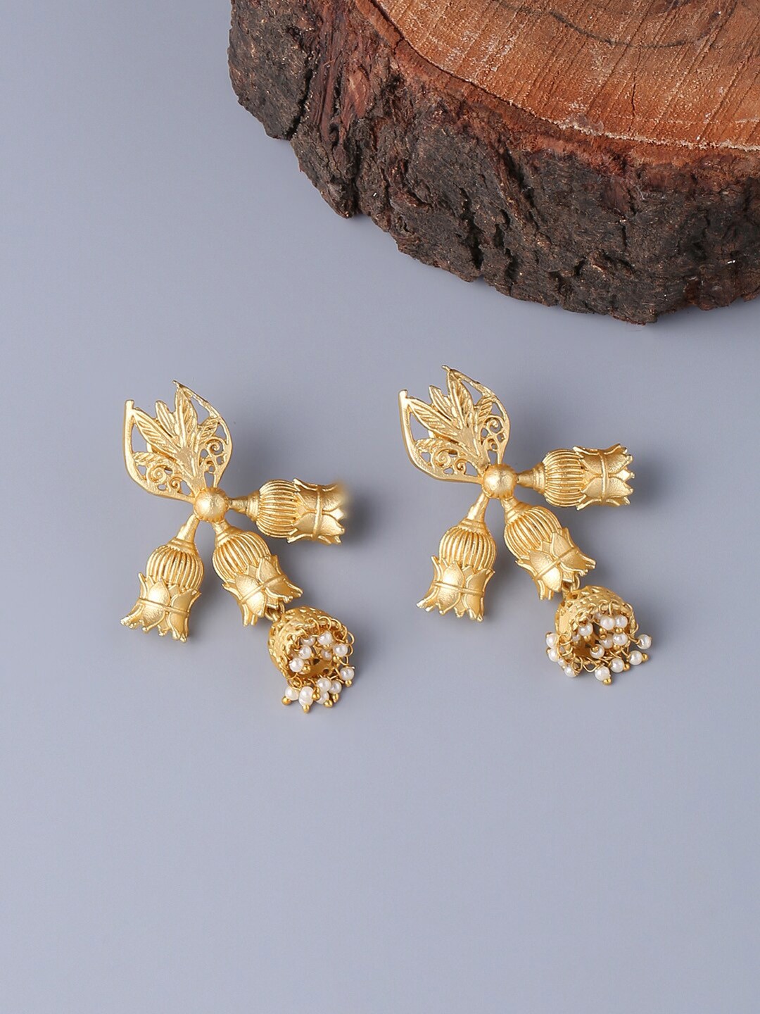 

CELEBRAVO Brass-Plated Floral Jhumkas, Gold