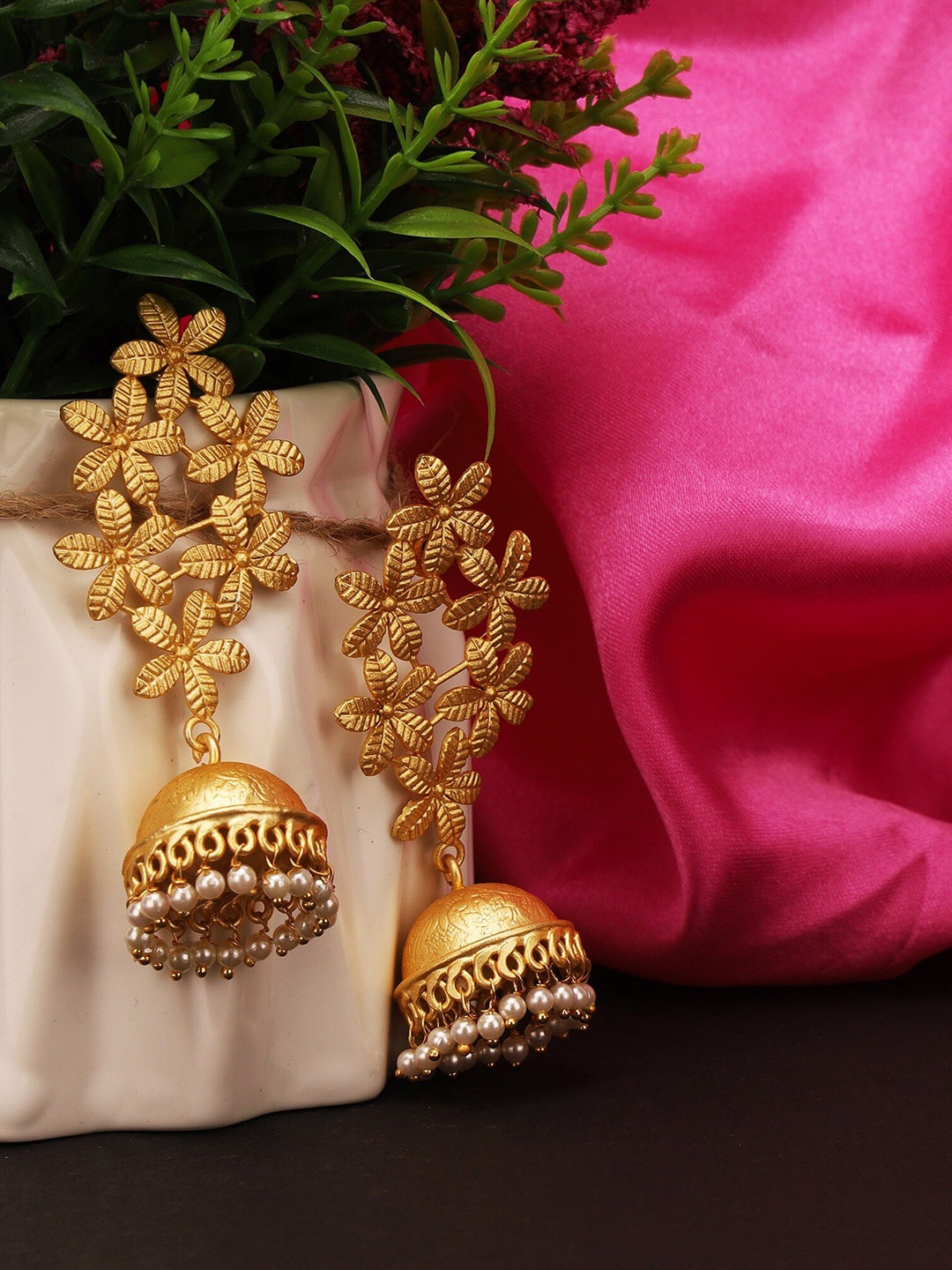 

CELEBRAVO Brass-Plated Dome Shaped Jhumkas, Gold