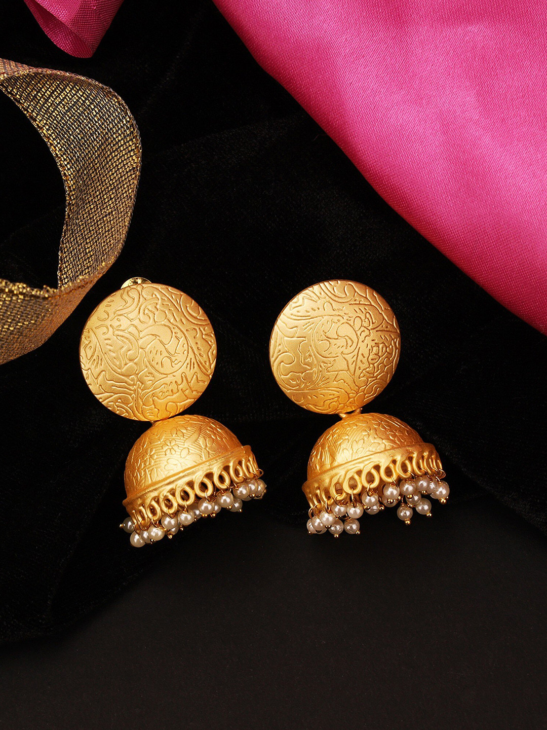 

CELEBRAVO Brass-Plated Floral Jhumkas, Gold