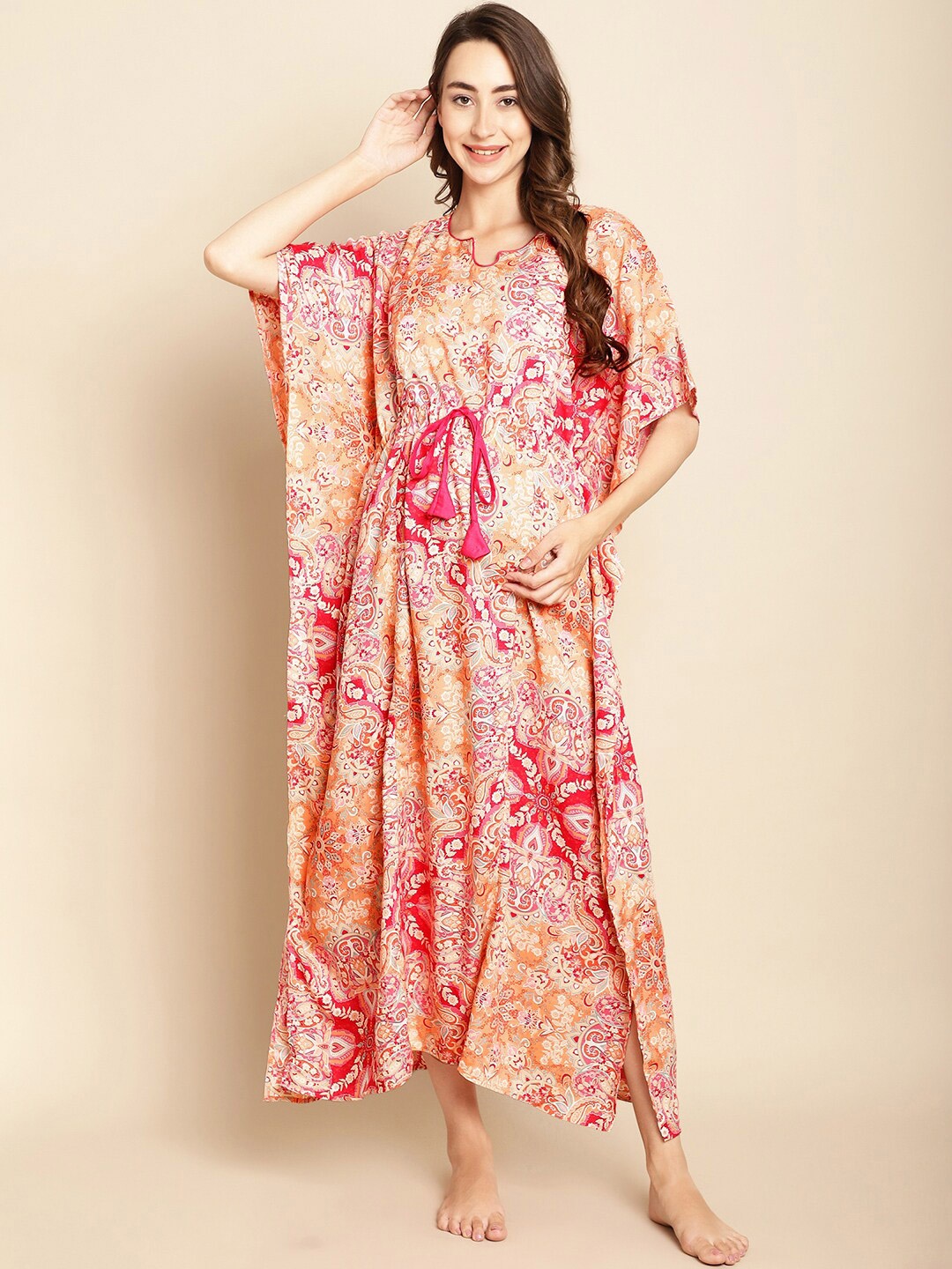 

Secret Wish Floral Printed Maternity Maxi Kaftan Nightdress, Pink