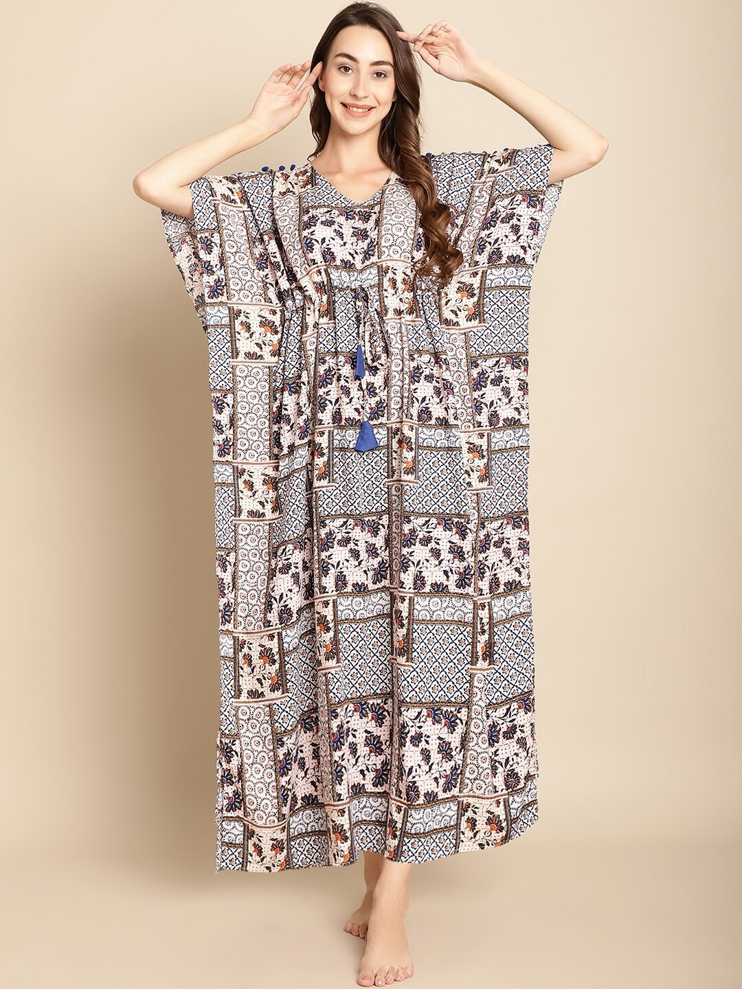 

Secret Wish Floral Printed Kaftan Maxi Nightdress, Blue