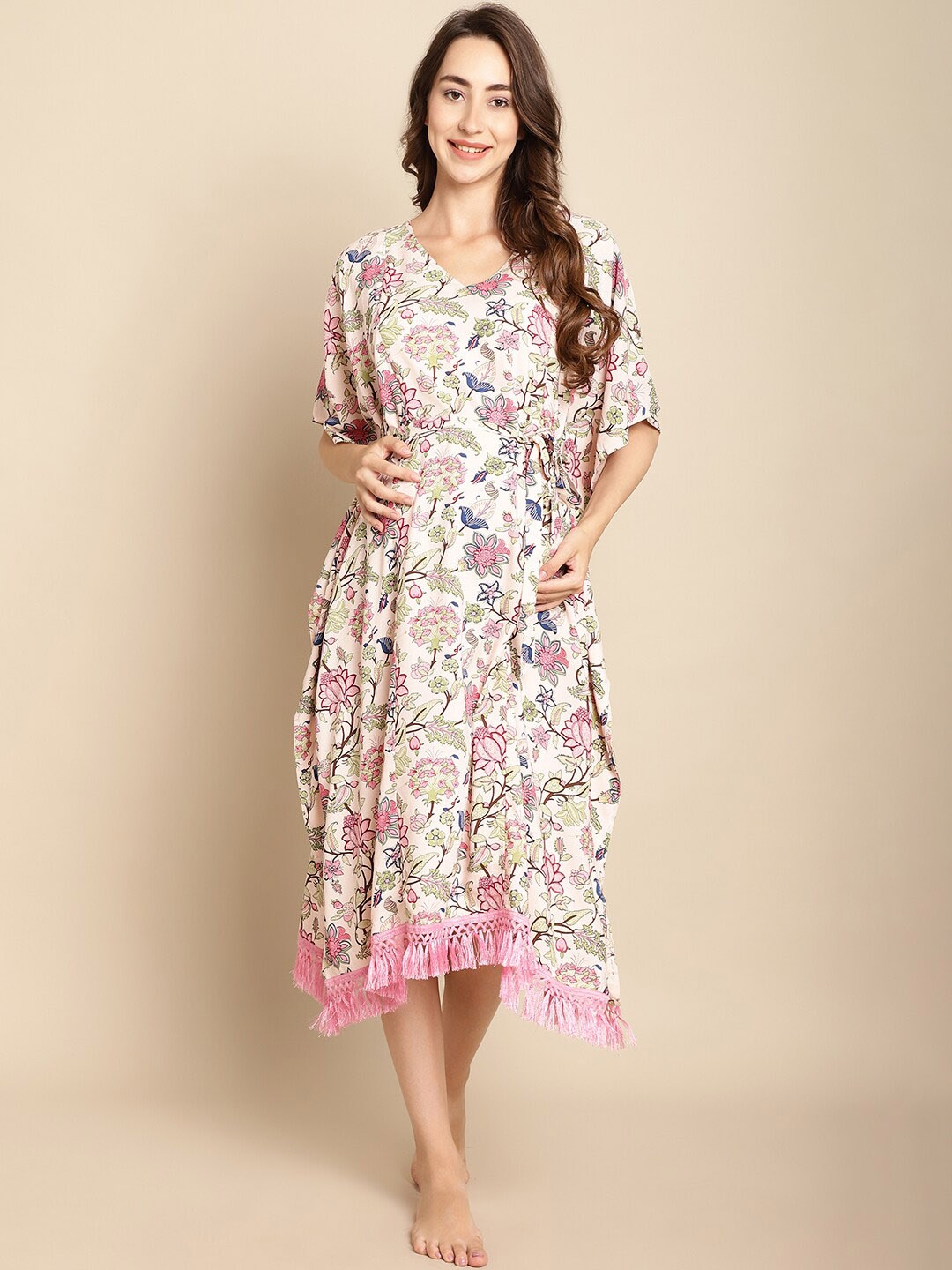 

Secret Wish Ethnic Motifs Printed Maternity Kaftan Nightdress, Pink