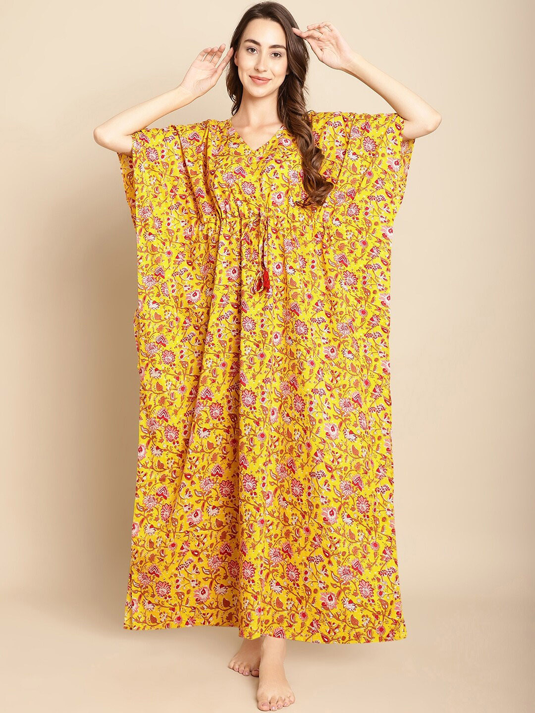 

Secret Wish Floral Printed Maxi Kaftan Nightdress, Yellow