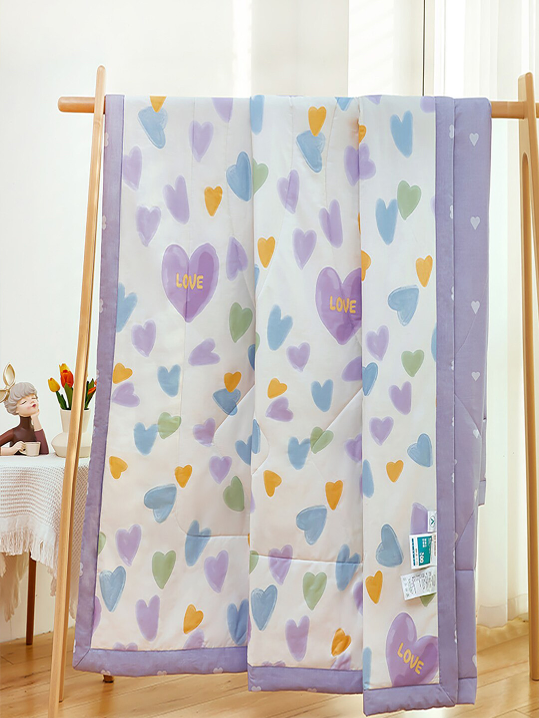 

JC HOME White & Lavender Geometric Pure Cotton AC Room 350 GSM Single Bed Quilt