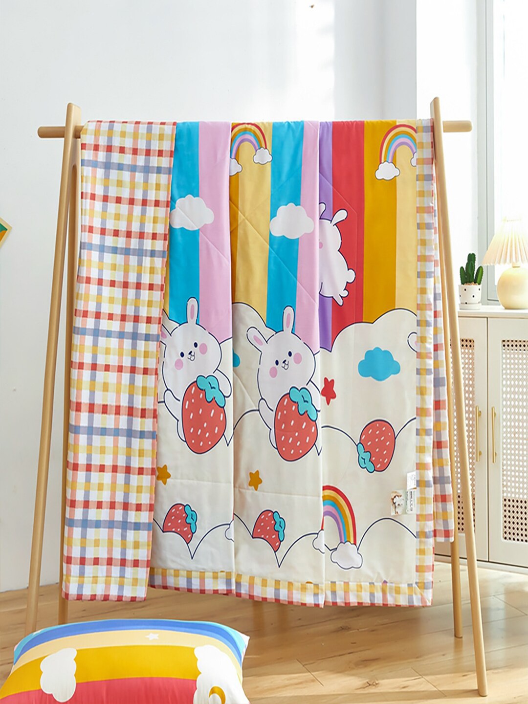 

JC HOME White & Blue Cartoon Characters AC Room 350 GSM Cotton Double Bed Quilt