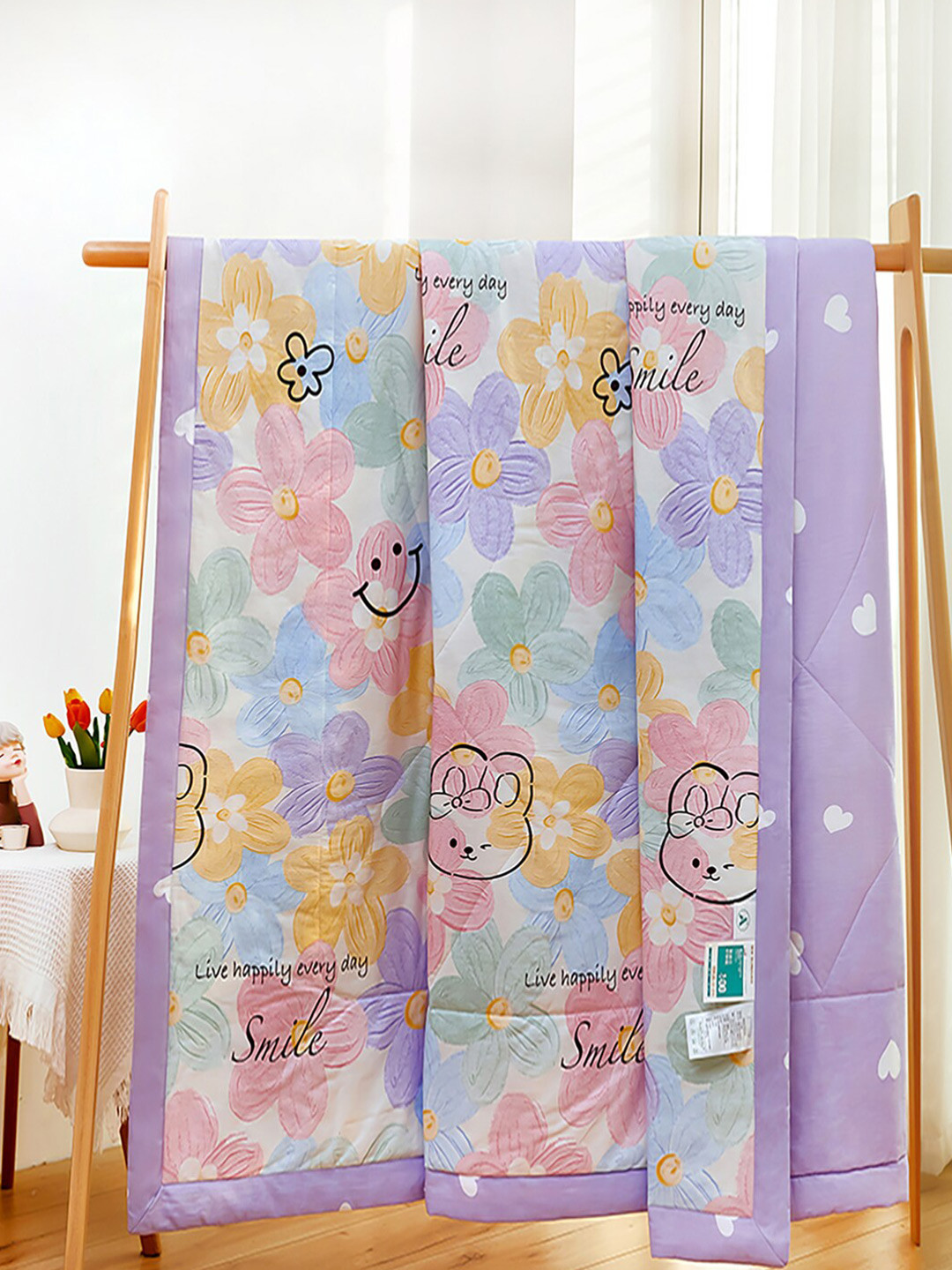 

JC Collection Lavender & Pink Floral Pure Cotton AC Room 350 GSM Double Bed Quilt