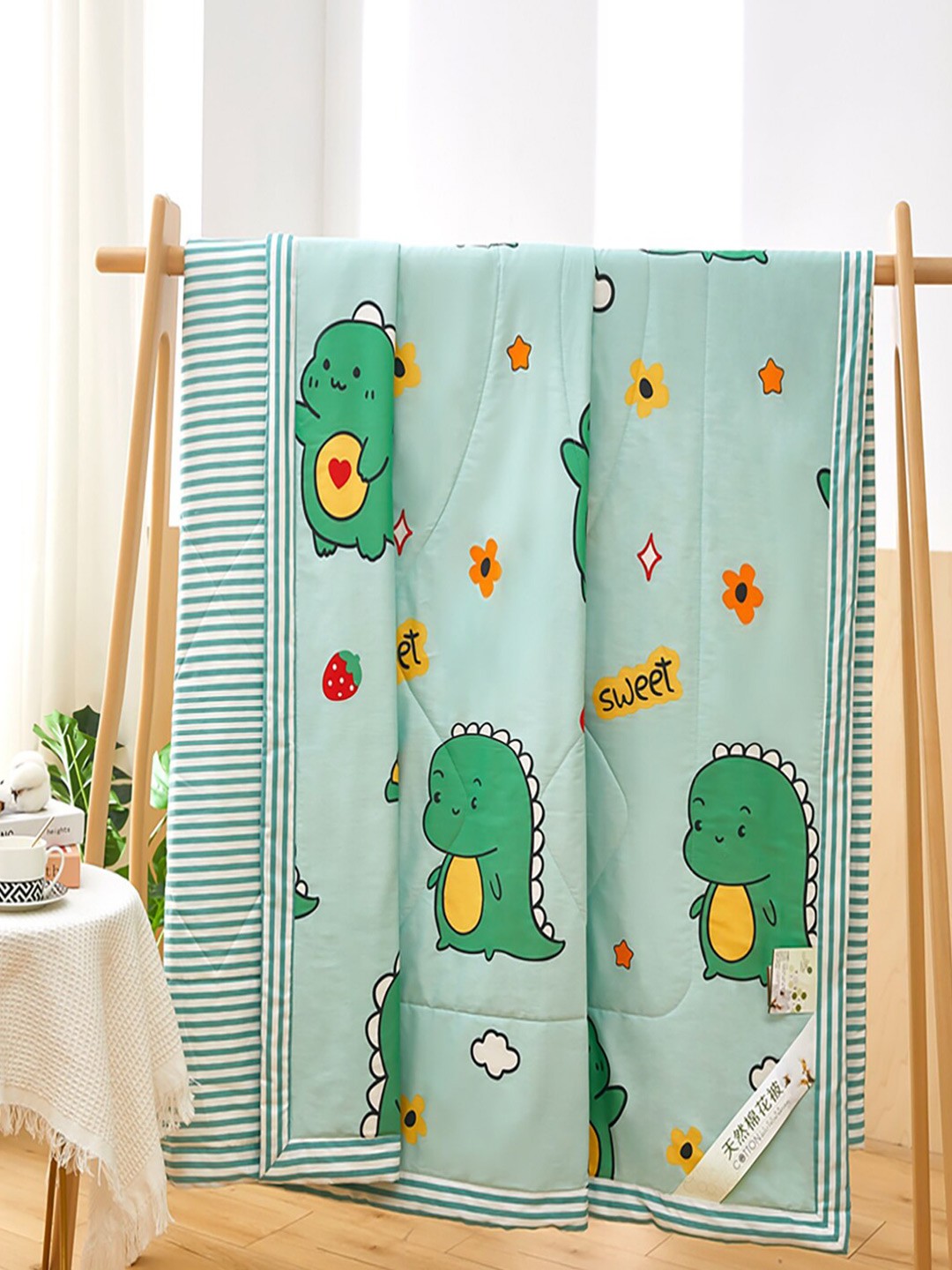 

JC HOME Green Yellow Conversational Pure Cotton AC Room 350 GSM Double Bed Quilt