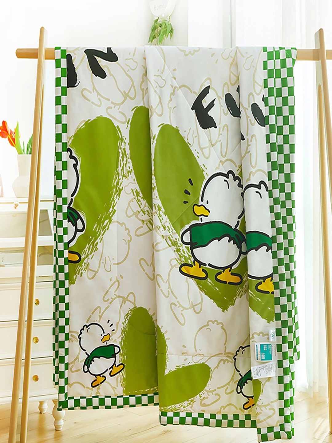 

JC Collection Green Cartoon Characters AC Room 350 GSM Pure Cotton Single Bed Quilt