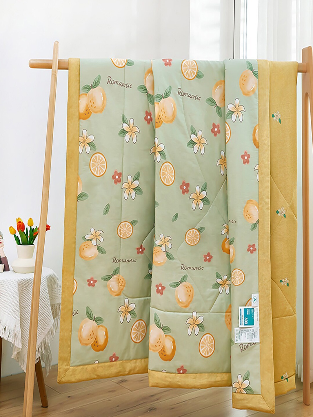 

JC HOME Olive Green & Mustard Printed Pure Cotton AC Room 350 GSM Double Bed Quilt
