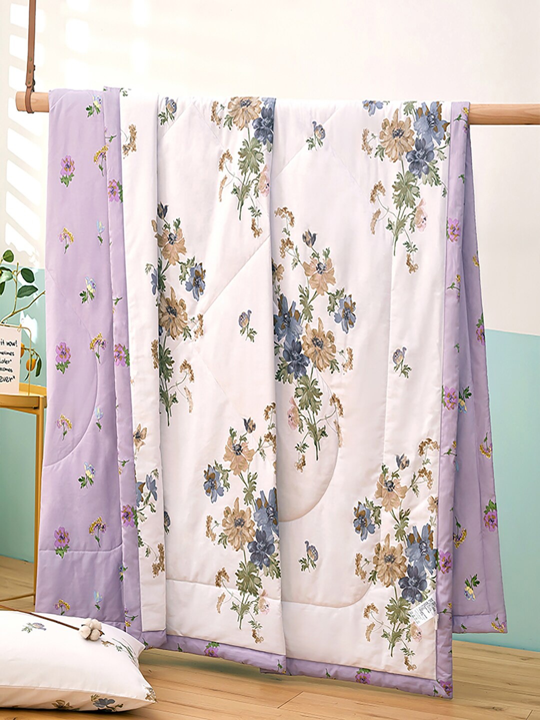 

JC HOME Lavender & Green Floral Pure Cotton AC Room 350 GSM Double Bed Quilt