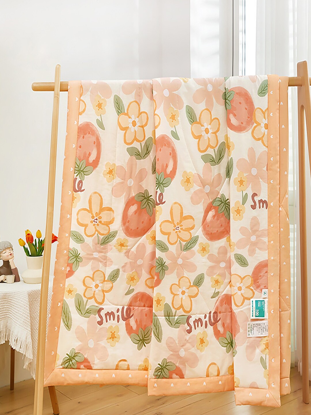 

JC HOME Orange & Green Floral Pure Cotton AC Room 350 GSM Double Bed Quilt