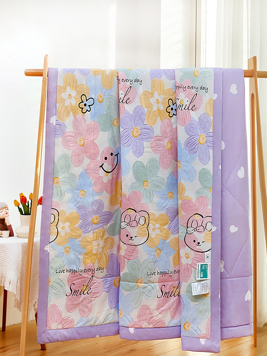 

JC Collection Purple & Blue Floral Pure Cotton AC Room 350 GSM Single Bed Quilt