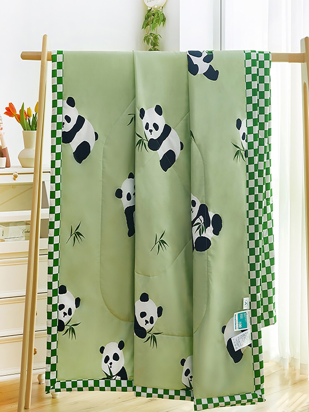 

JC HOME Green White Panda Pure Cotton AC Room 350 GSM Double Bed Quilt