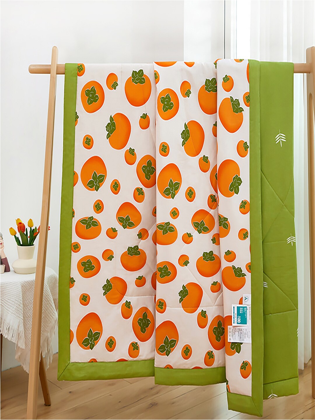 

JC HOME White & Orange Conversational Pure Cotton AC Room 350 GSM Single Bed Quilt