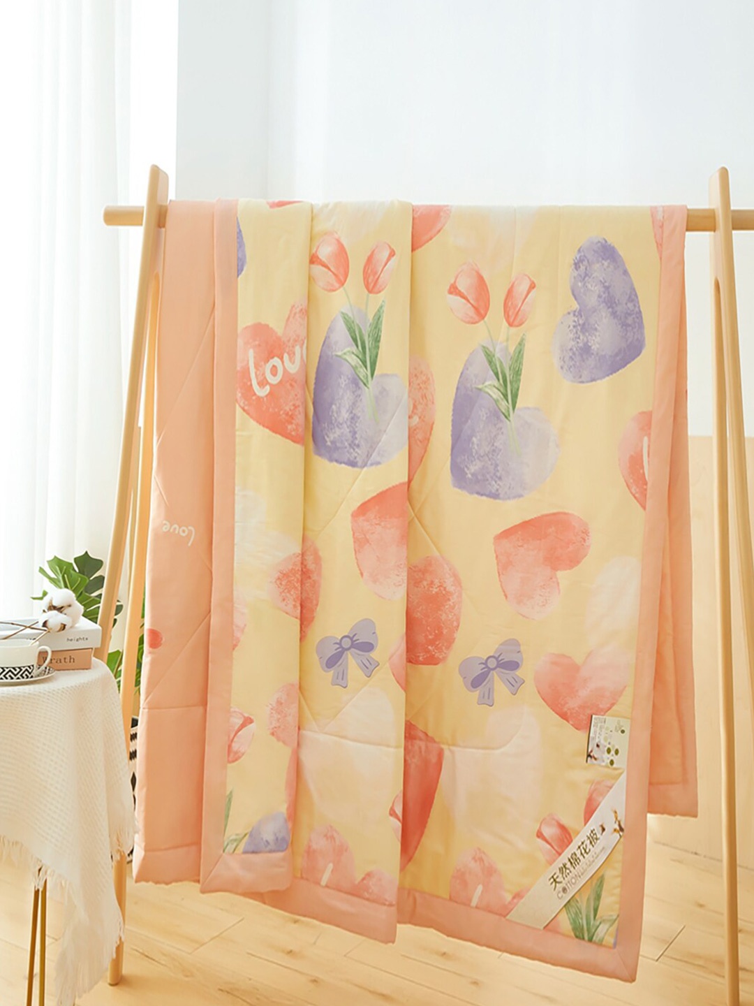 

JC HOME Beige & Blue Conversational Pure Cotton AC Room 350 GSM Single Bed Quilt