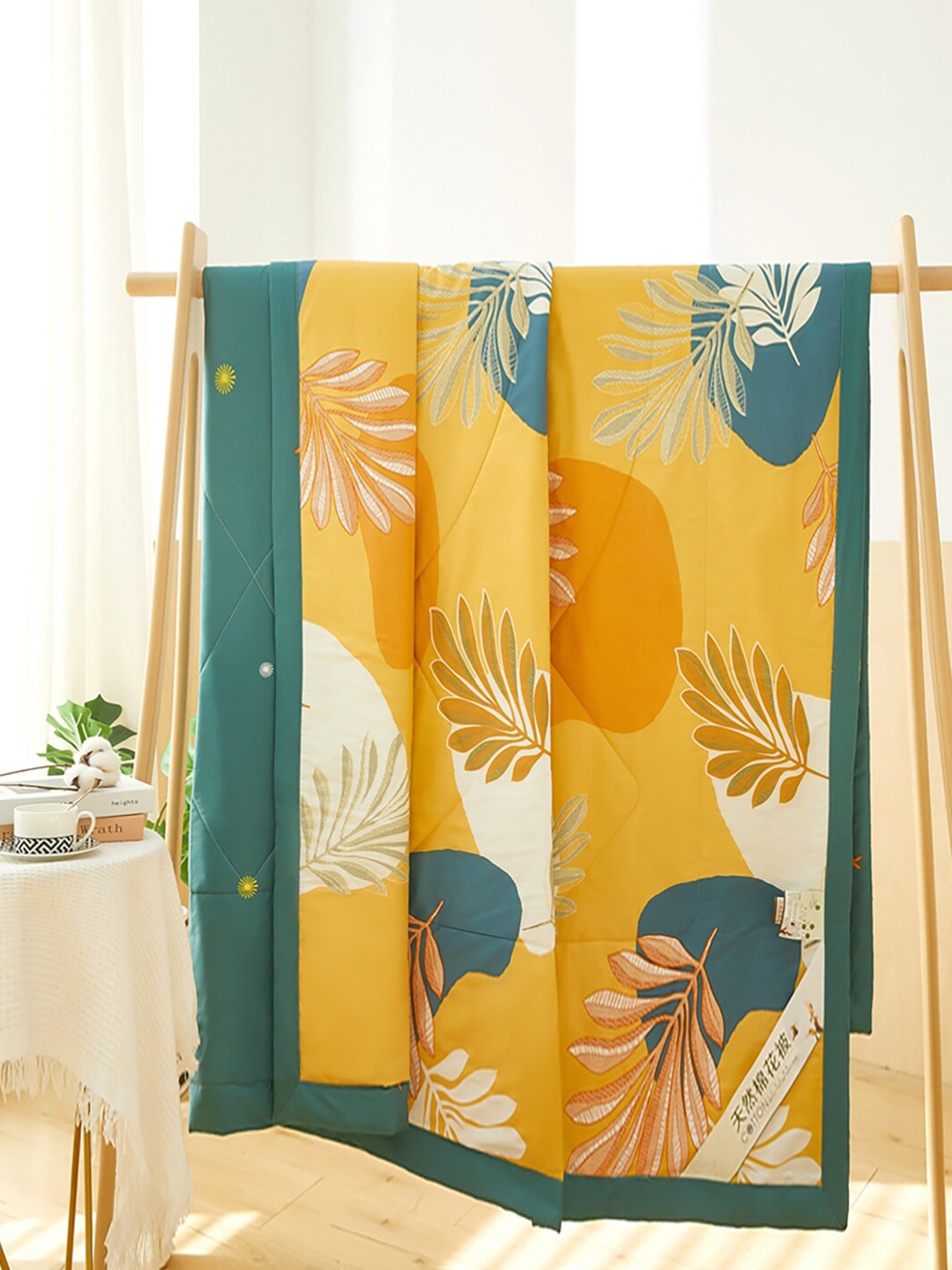 

JC Collection Yellow & Green Pure Cotton AC Room 350 GSM Double Bed Quilt