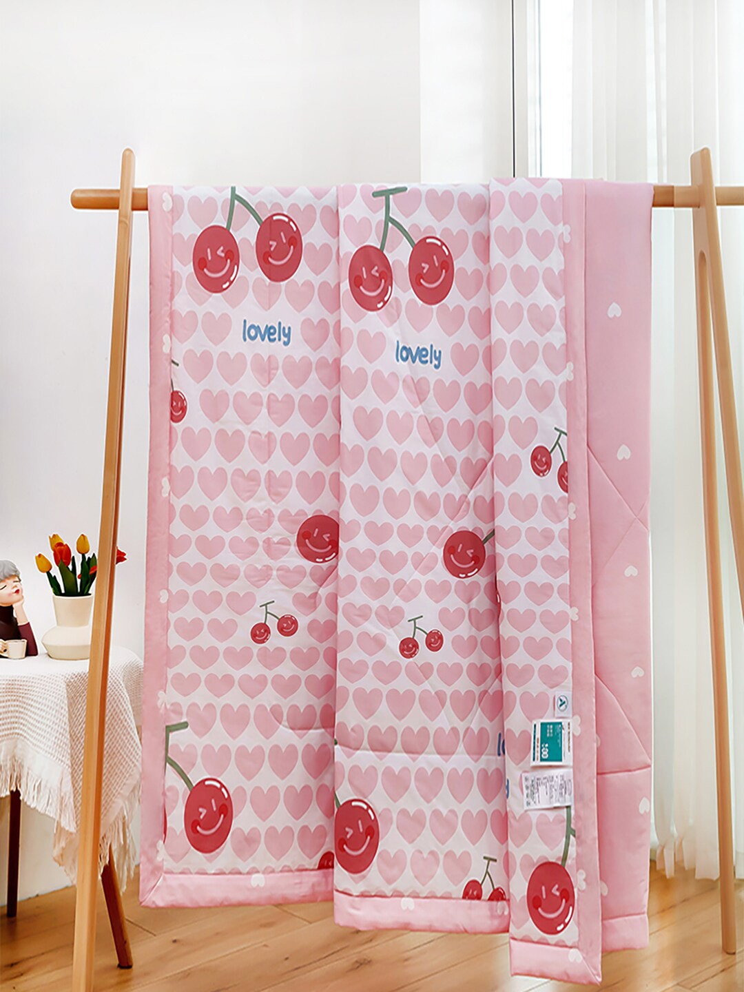 

JC HOME Pink White Conversational Pure Cotton AC Room 350 GSM Single Bed Quilt