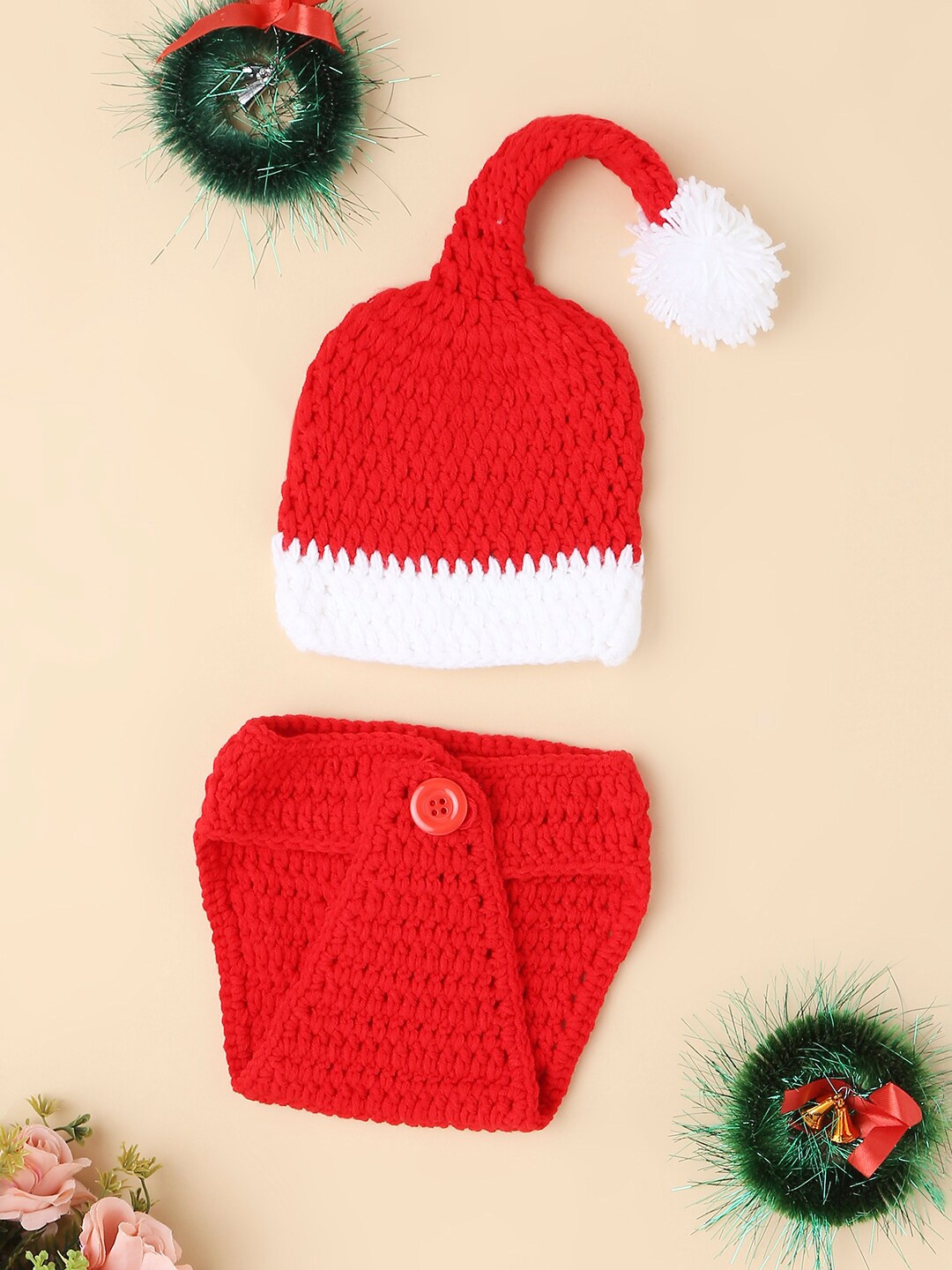 

Babymoon Infants Cap & Shorts Cotton Christmas Santa Photoshoot Props, Red