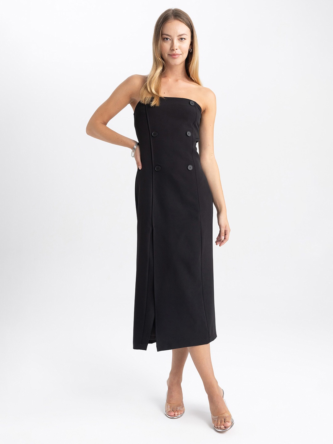 

DeFacto Off-Shoulder A-Line Midi Dress, Black