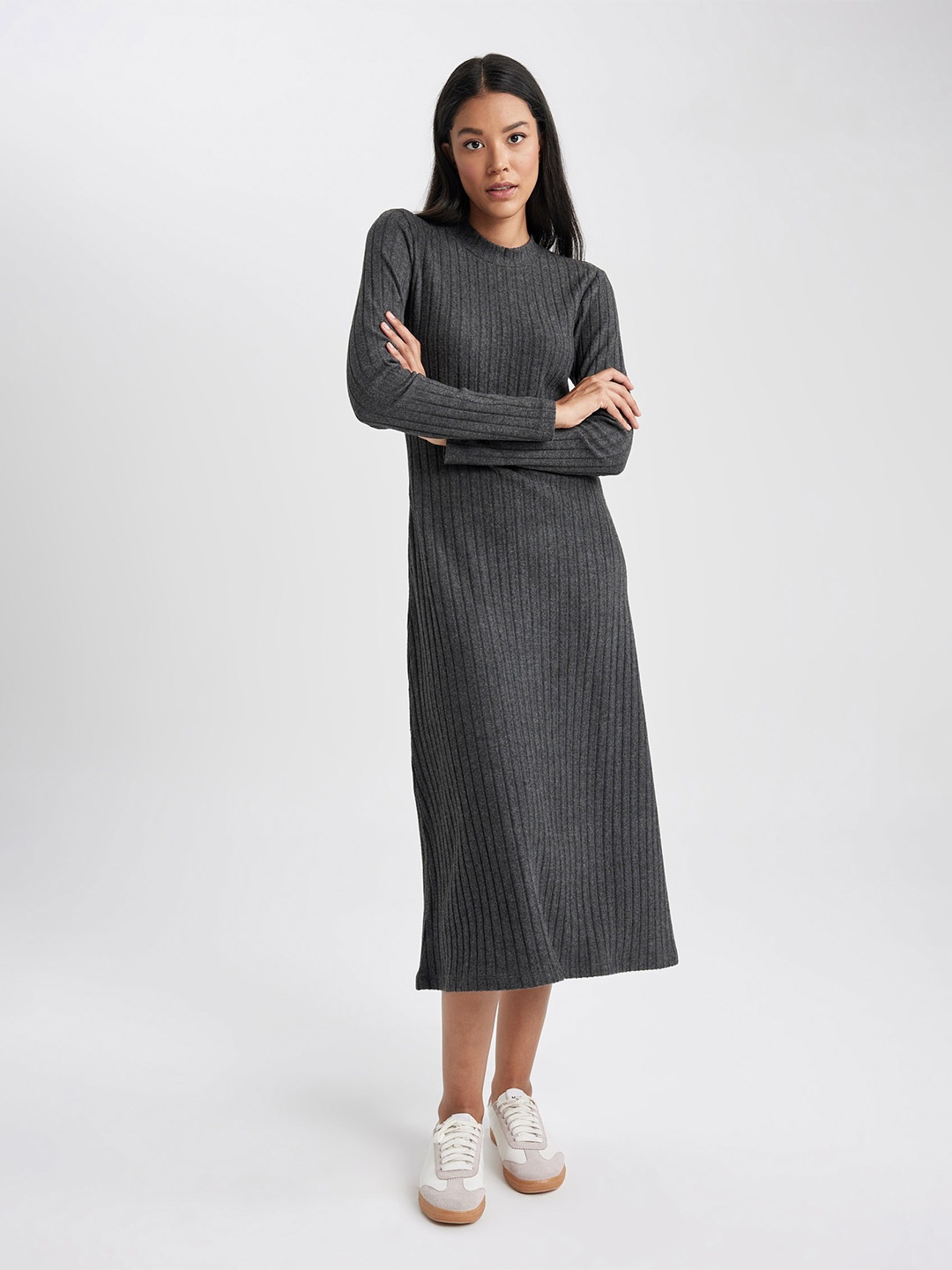 

DeFacto Self Design A-Line Midi Dress, Grey