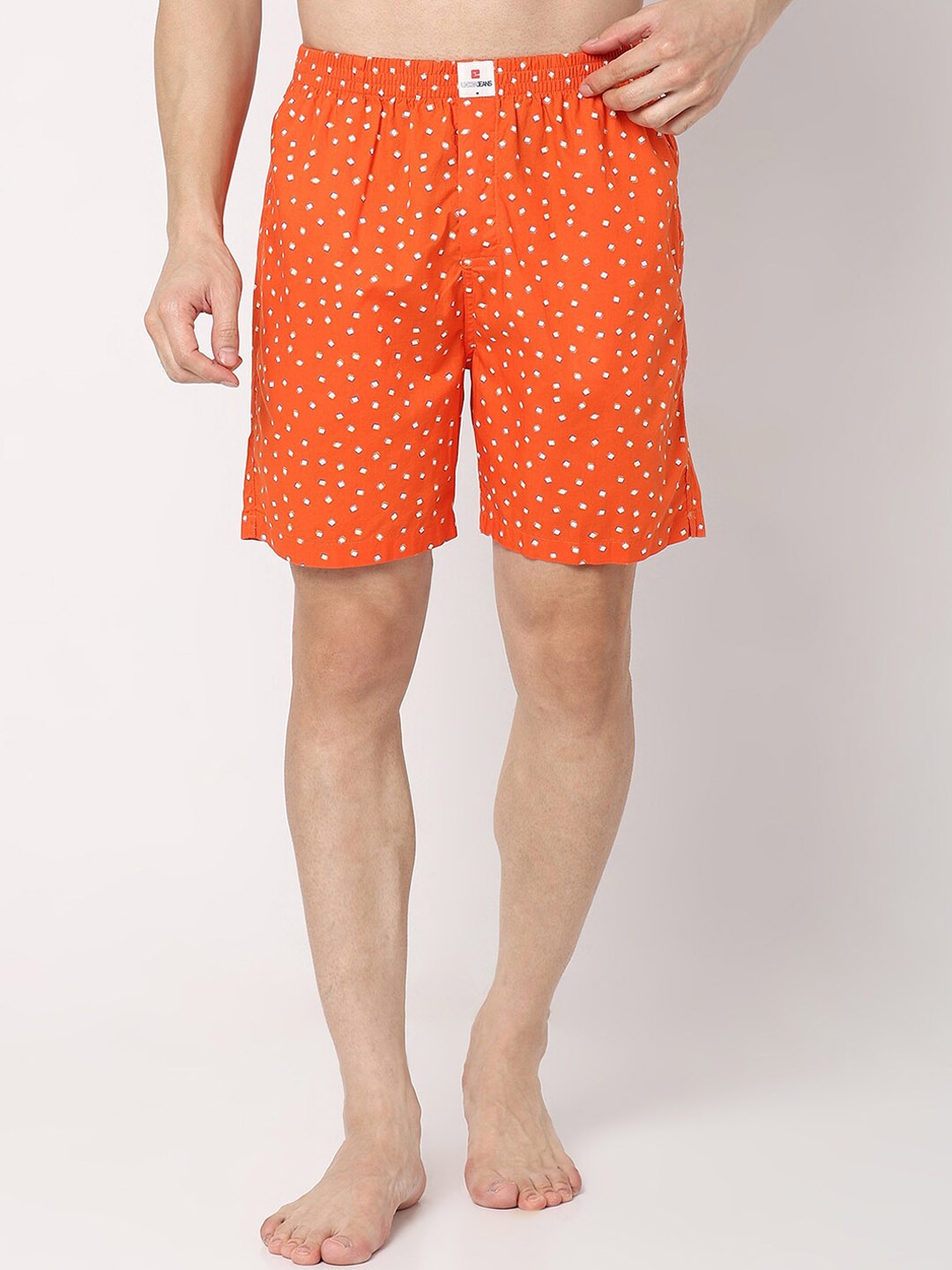 

UnderJeans by Spykar Men Printed Mid-Rise Regular Fit Lounge Shorts, Orange