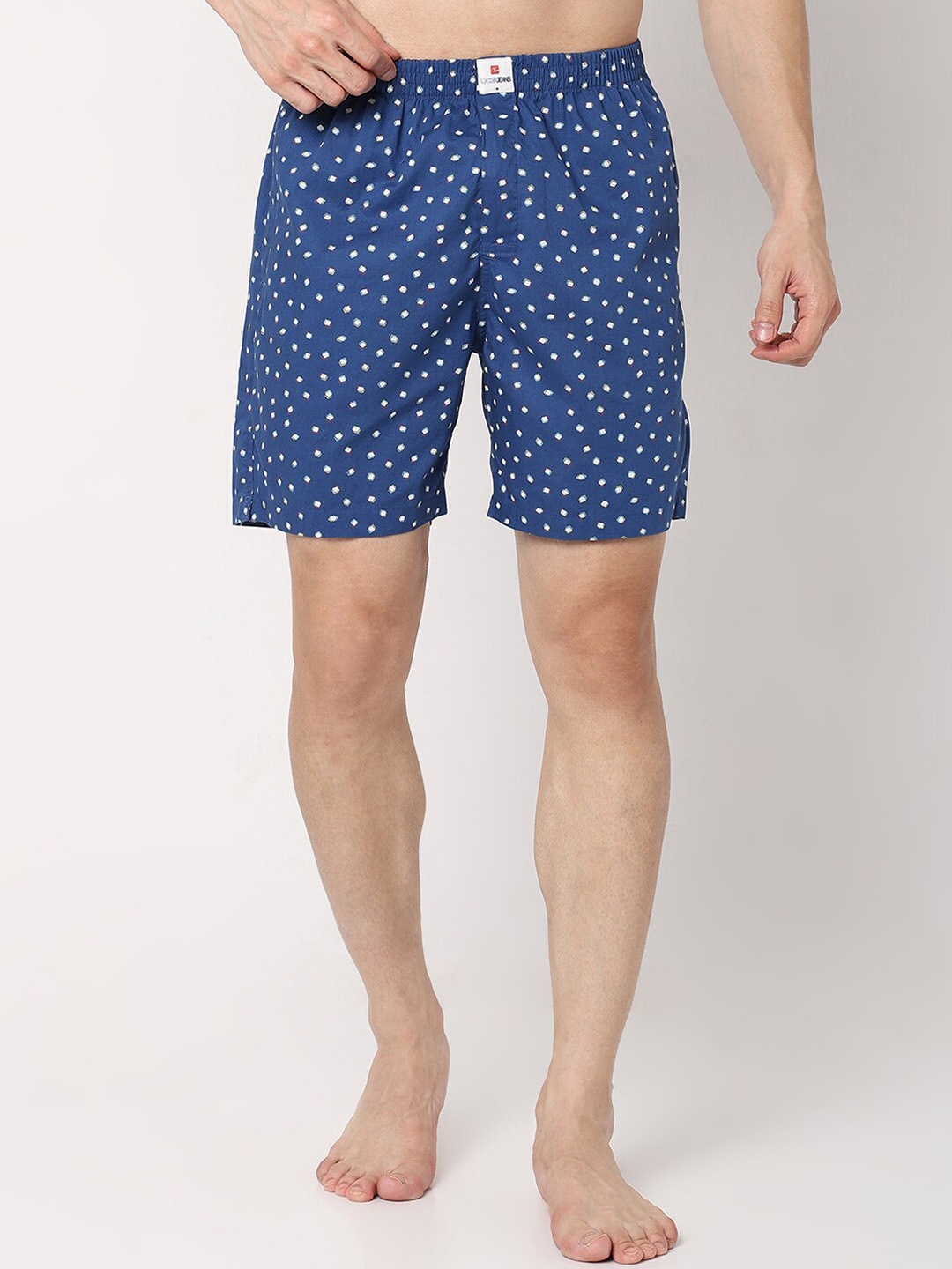 

UnderJeans by Spykar Men Printed Mid-Rise Regular Fit Lounge Shorts, Blue