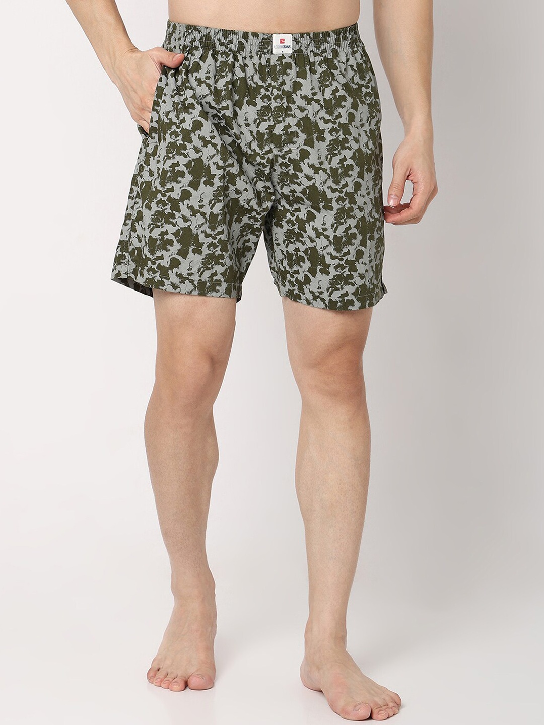 

UnderJeans by Spykar Men Printed Mid-Rise Regular Fit Lounge Shorts, Green