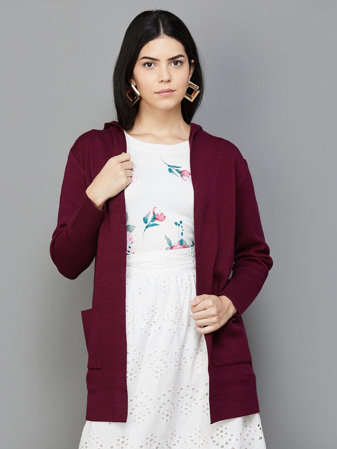 

CODE by Lifestyle Hooded Front-Open Sweater, Maroon