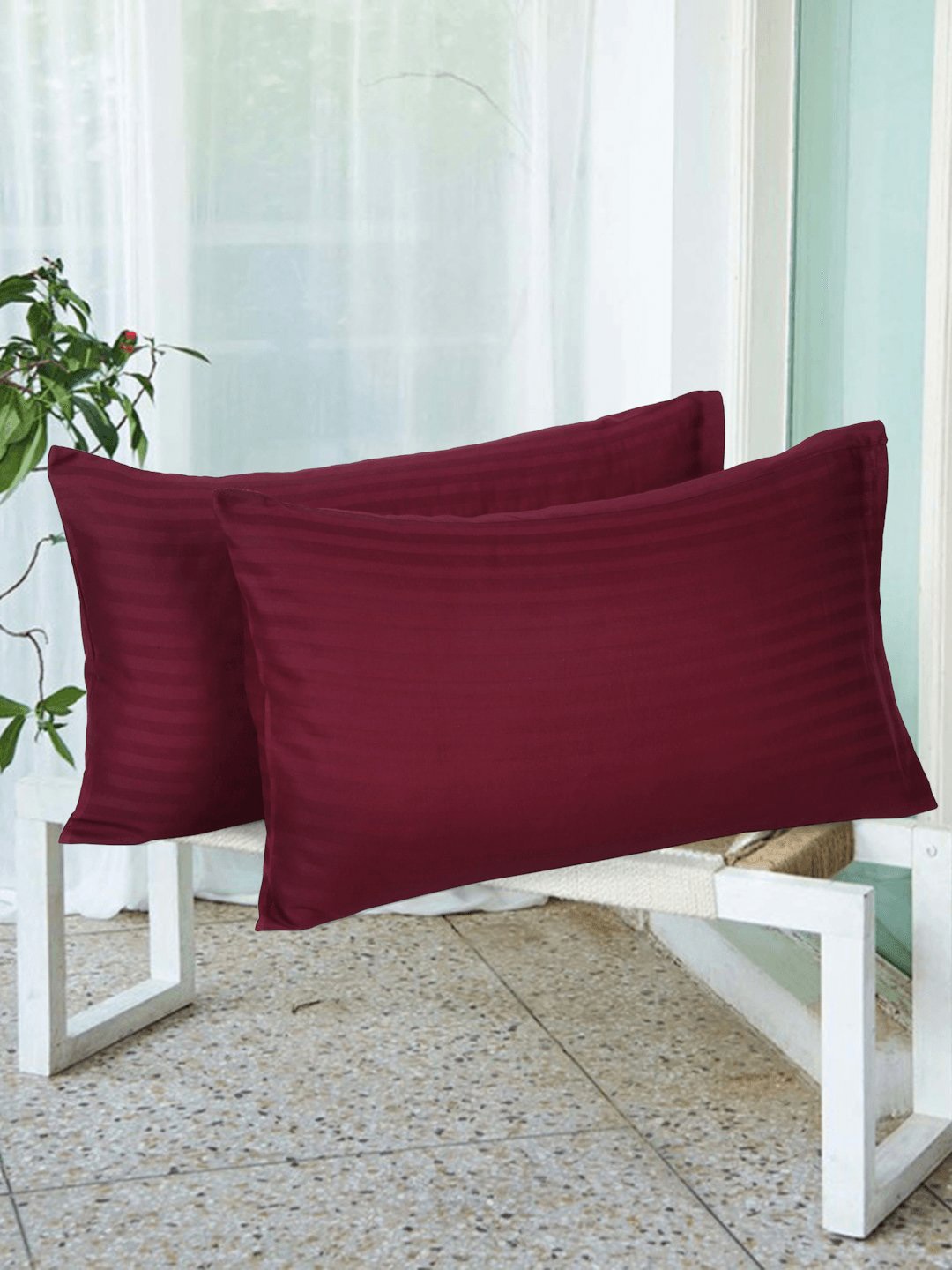 

Naksh Maroon 2-Pieces Striped 210 TC Cotton Pillow Covers