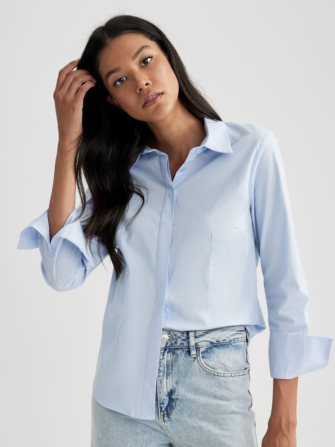 

DeFacto Spread Collar Opaque Casual Shirt, Blue